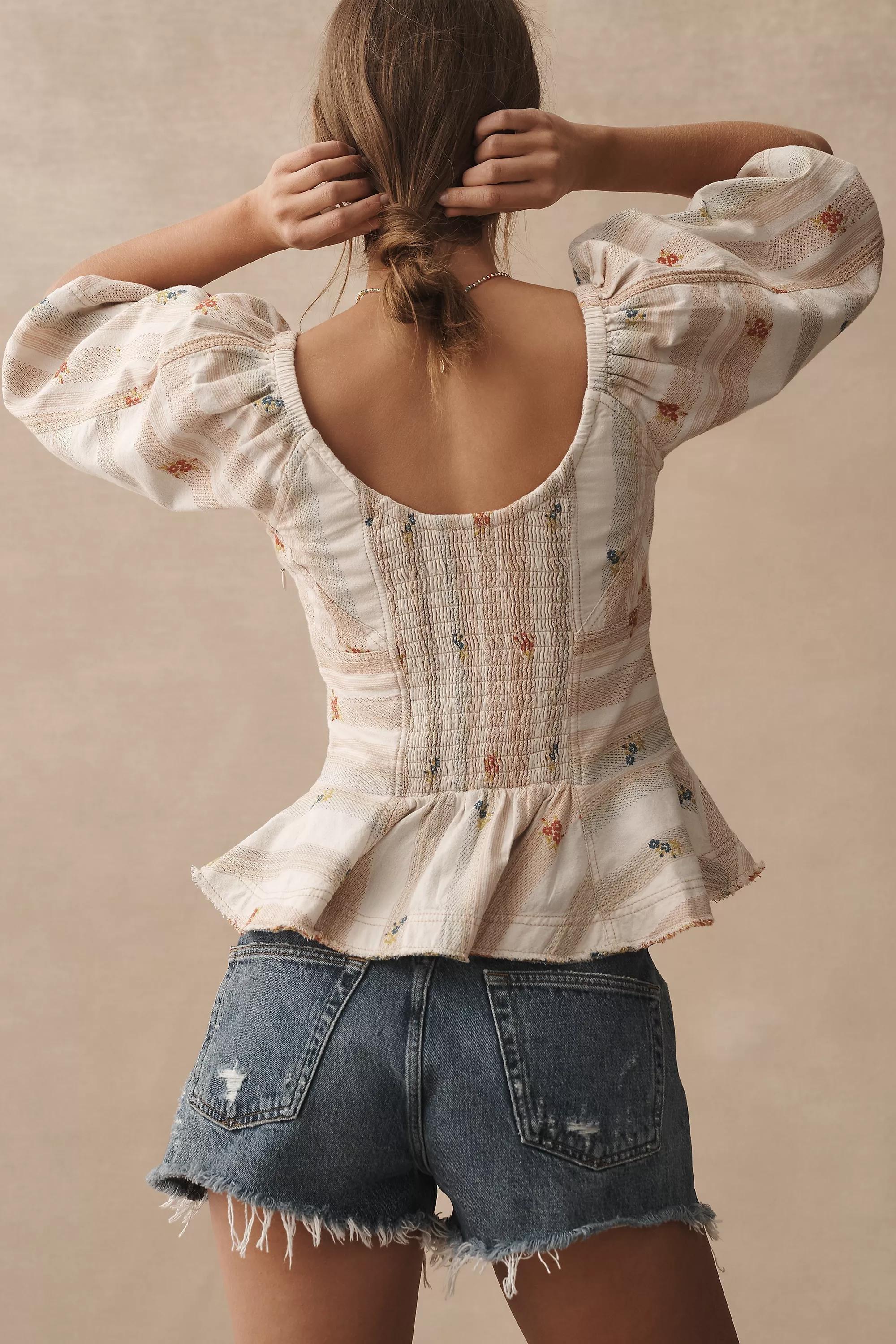 Pilcro Puff-Sleeve Peplum Blouse, White, , large image number 1