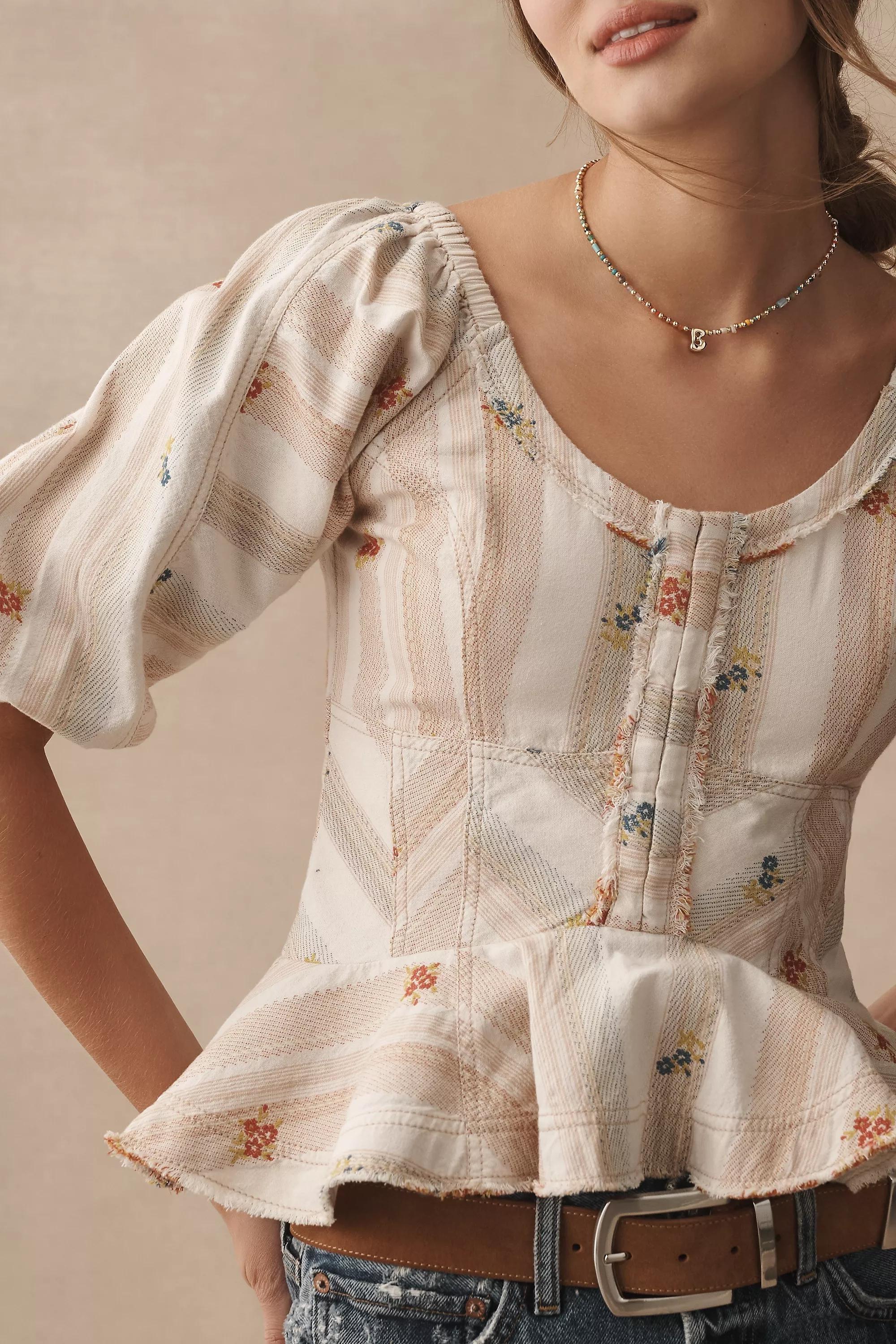 Pilcro Puff-Sleeve Peplum Blouse, White, , large image number 4