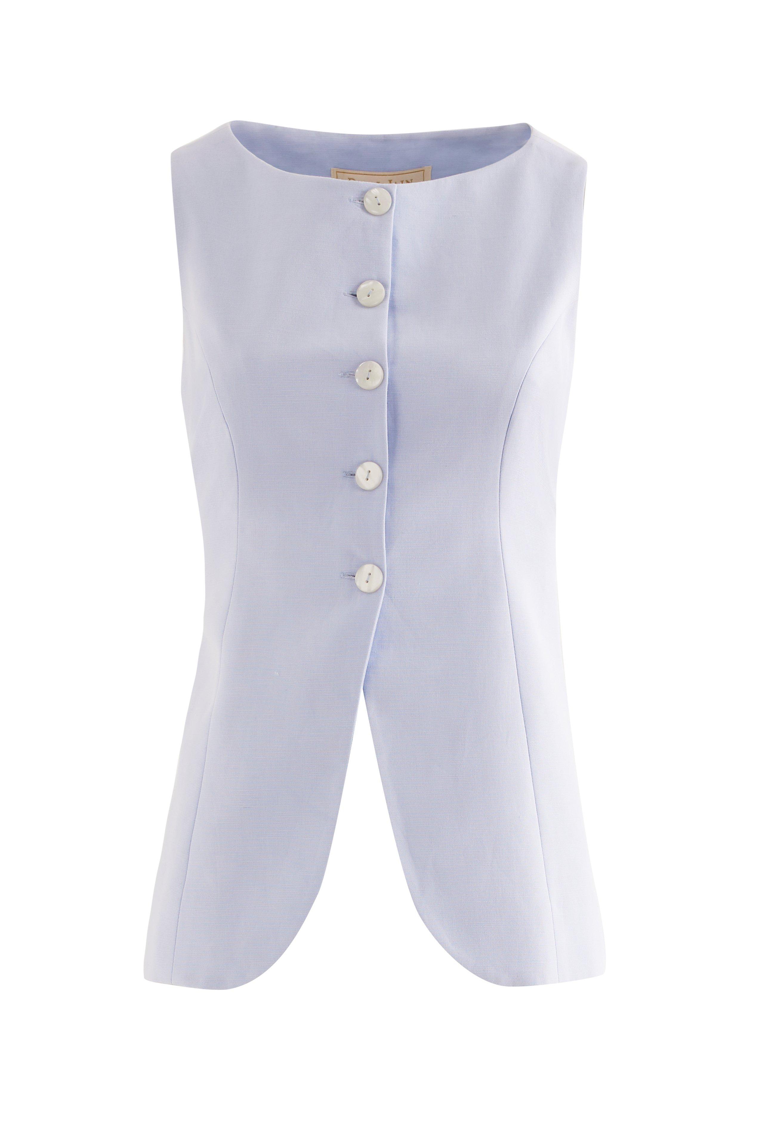 Fe Linen Blend Waistcoat, Blue, , large image number 0