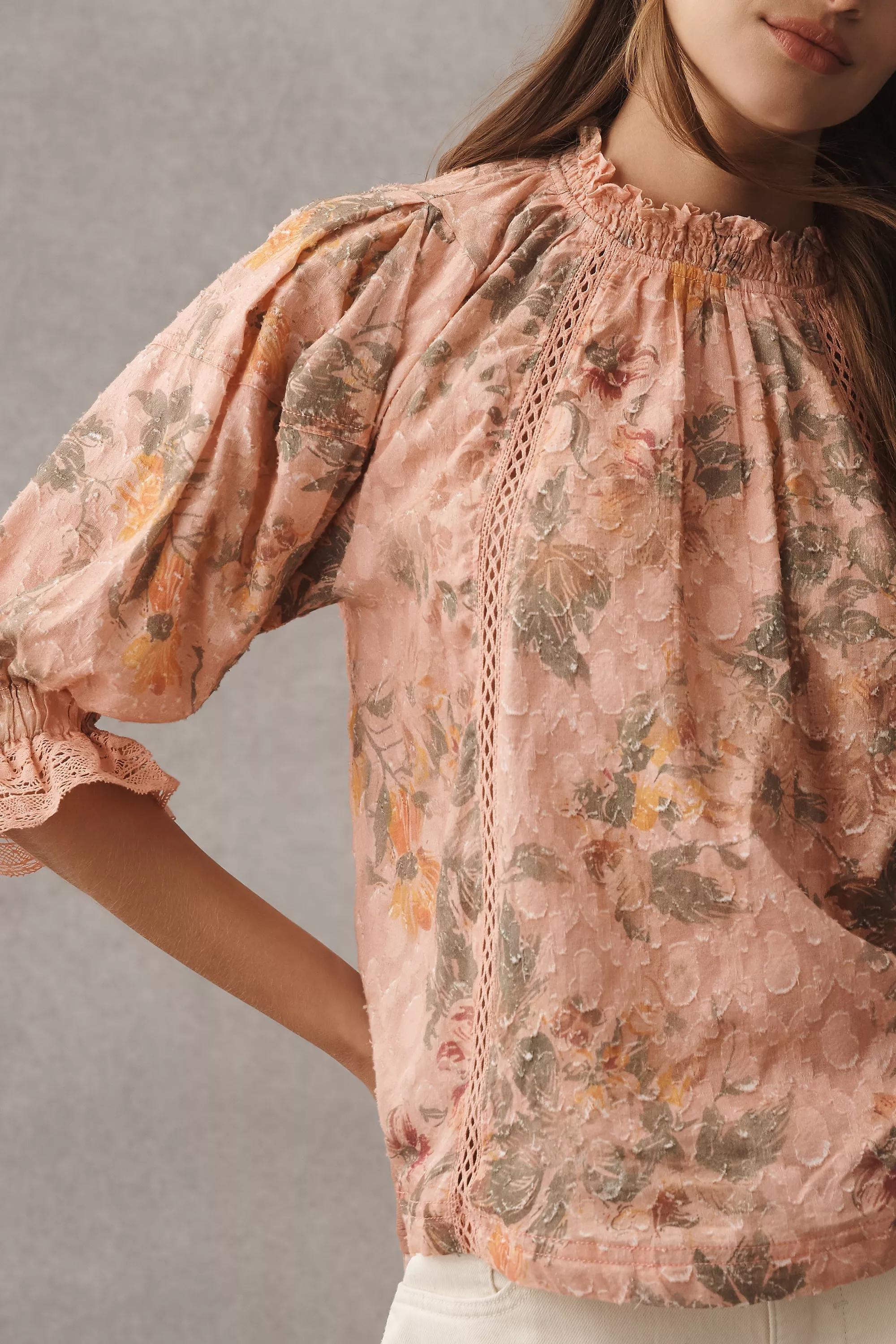 Pilcro Puff-Sleeve High-Neck Blouse, Pink, , large image number 2