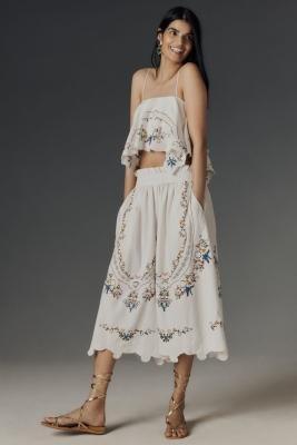 By Anthropologie Patterned Embroidered Culotte, Whie, , large image number 1