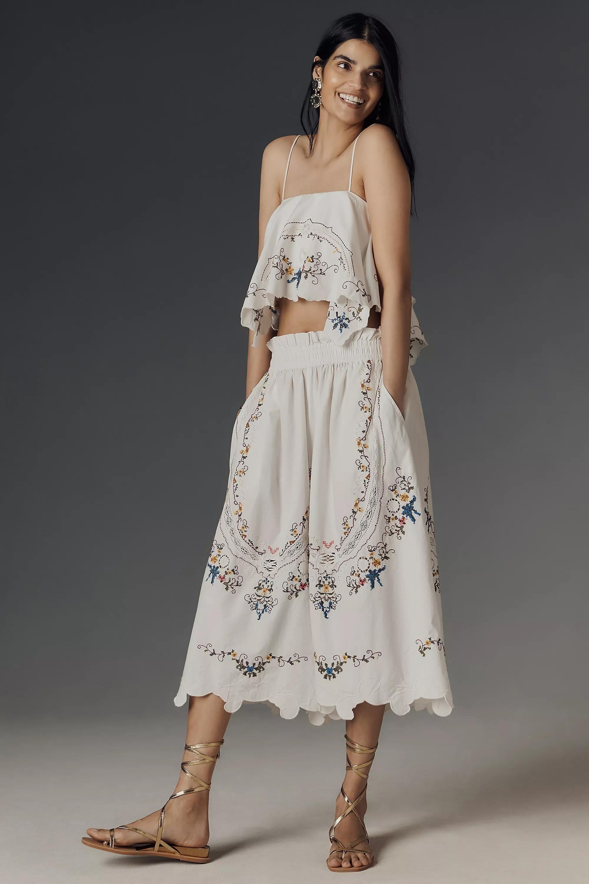 By Anthropologie Patterned Embroidered Culotte, Whie, , large image number 2