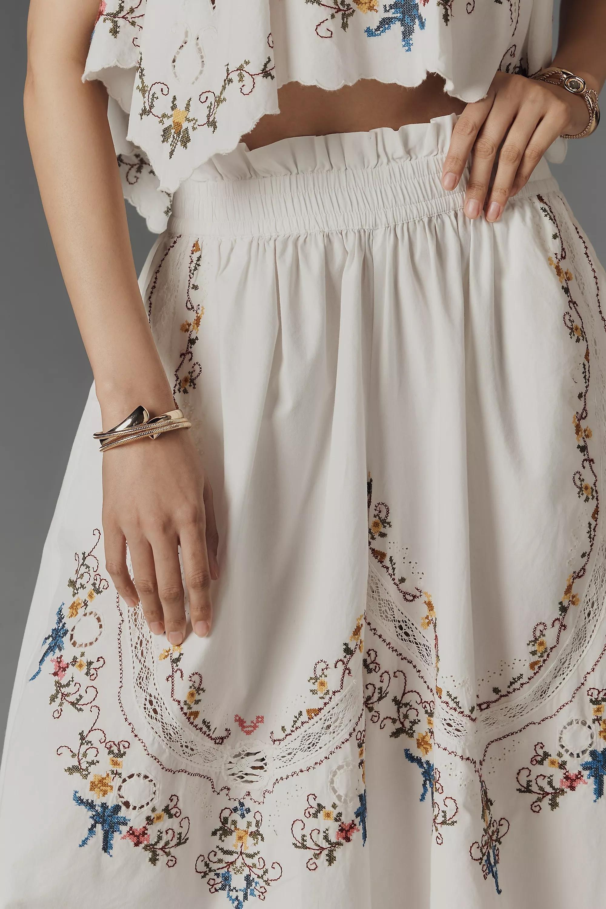 By Anthropologie Patterned Embroidered Culotte, Whie, , large image number 4