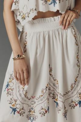 By Anthropologie Patterned Embroidered Culotte, Whie, , large image number 5