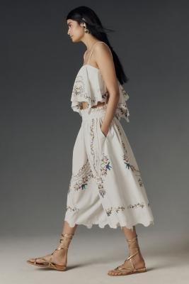 By Anthropologie Patterned Embroidered Culotte, Whie, , large image number 7