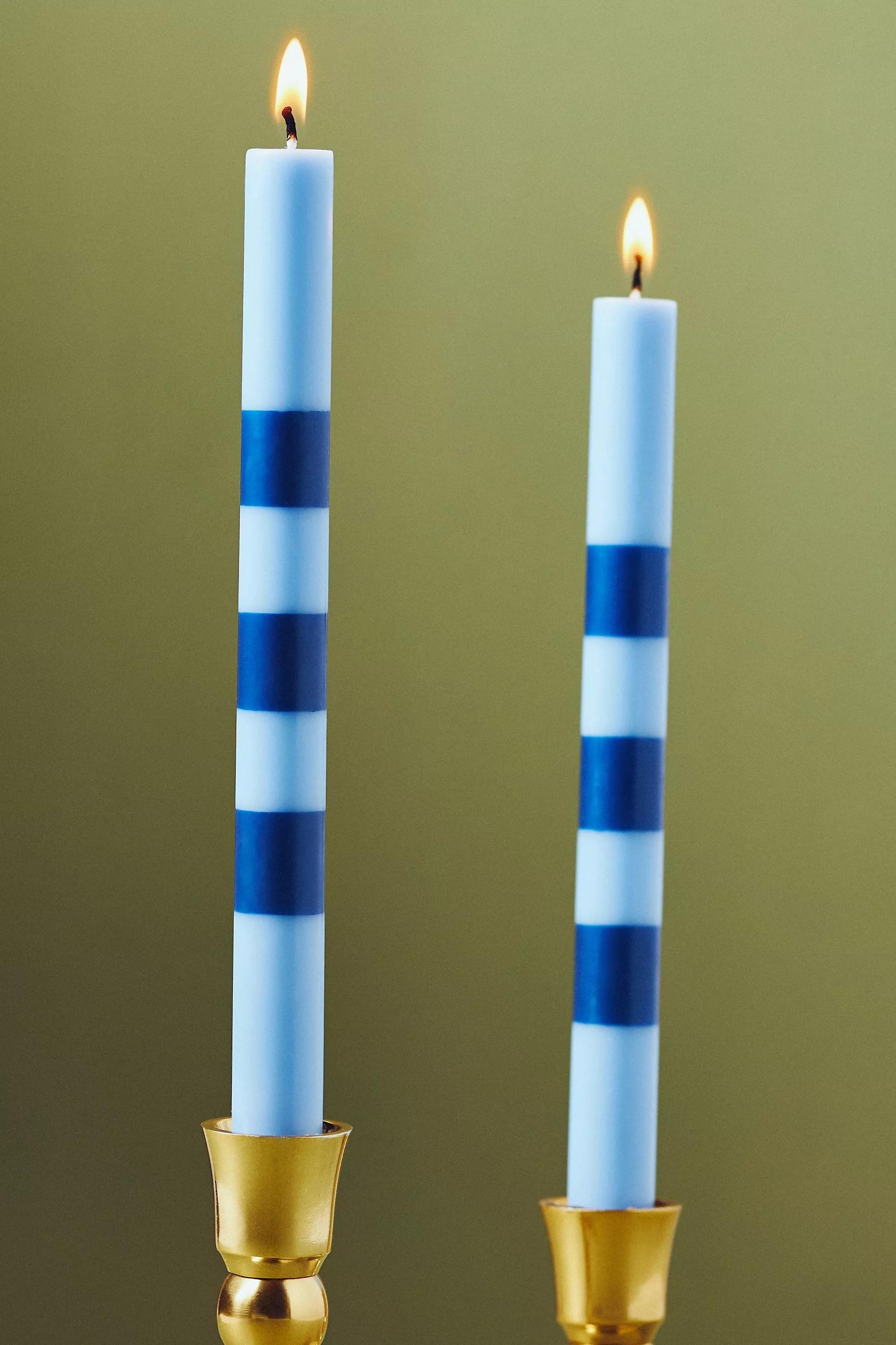 Striped Taper Candles, Set Of 2, Navy, A501_0041, large image number 0