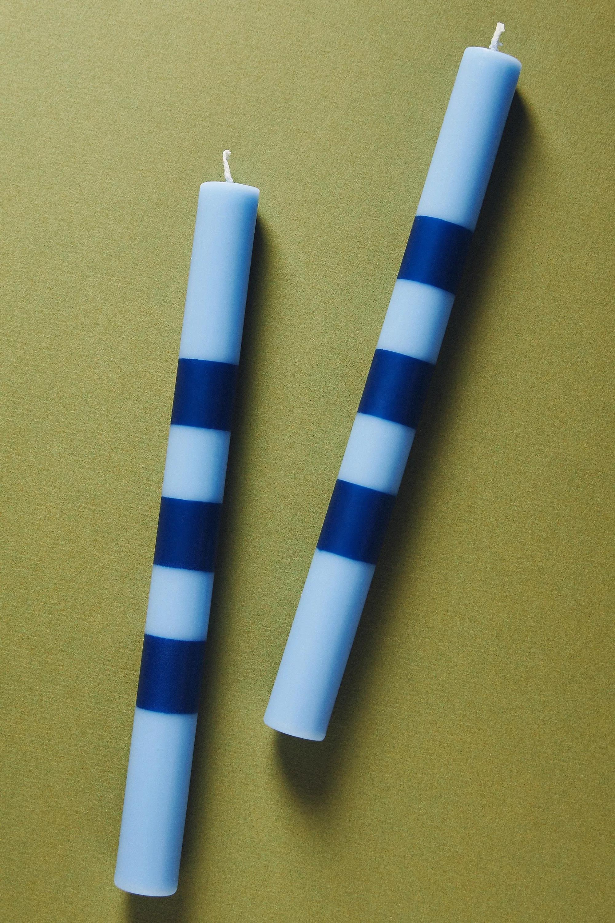 Striped Taper Candles, Set Of 2, Navy, A501_0041, large image number 1