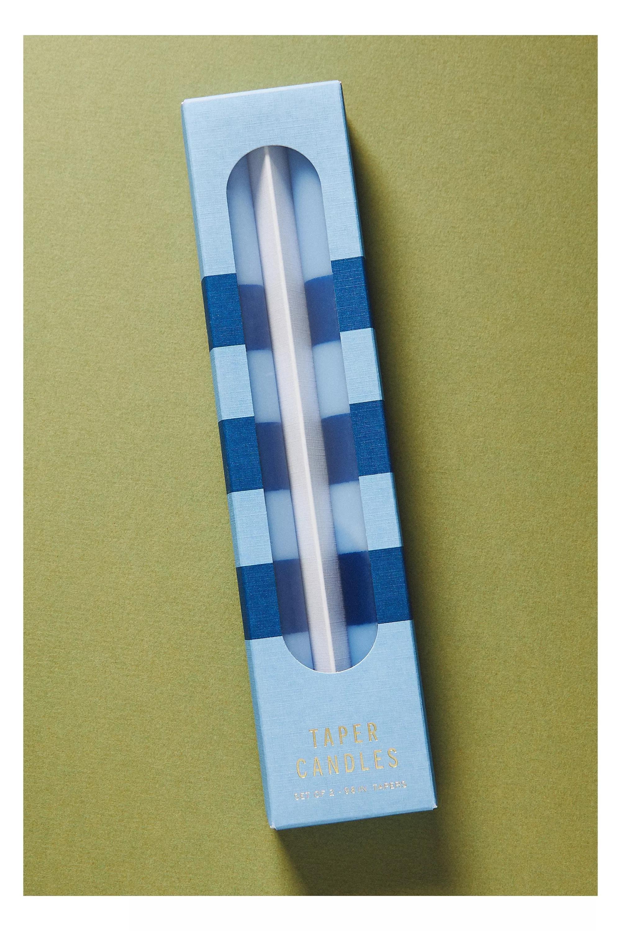 Striped Taper Candles, Set Of 2, Navy, A501_0041, medium