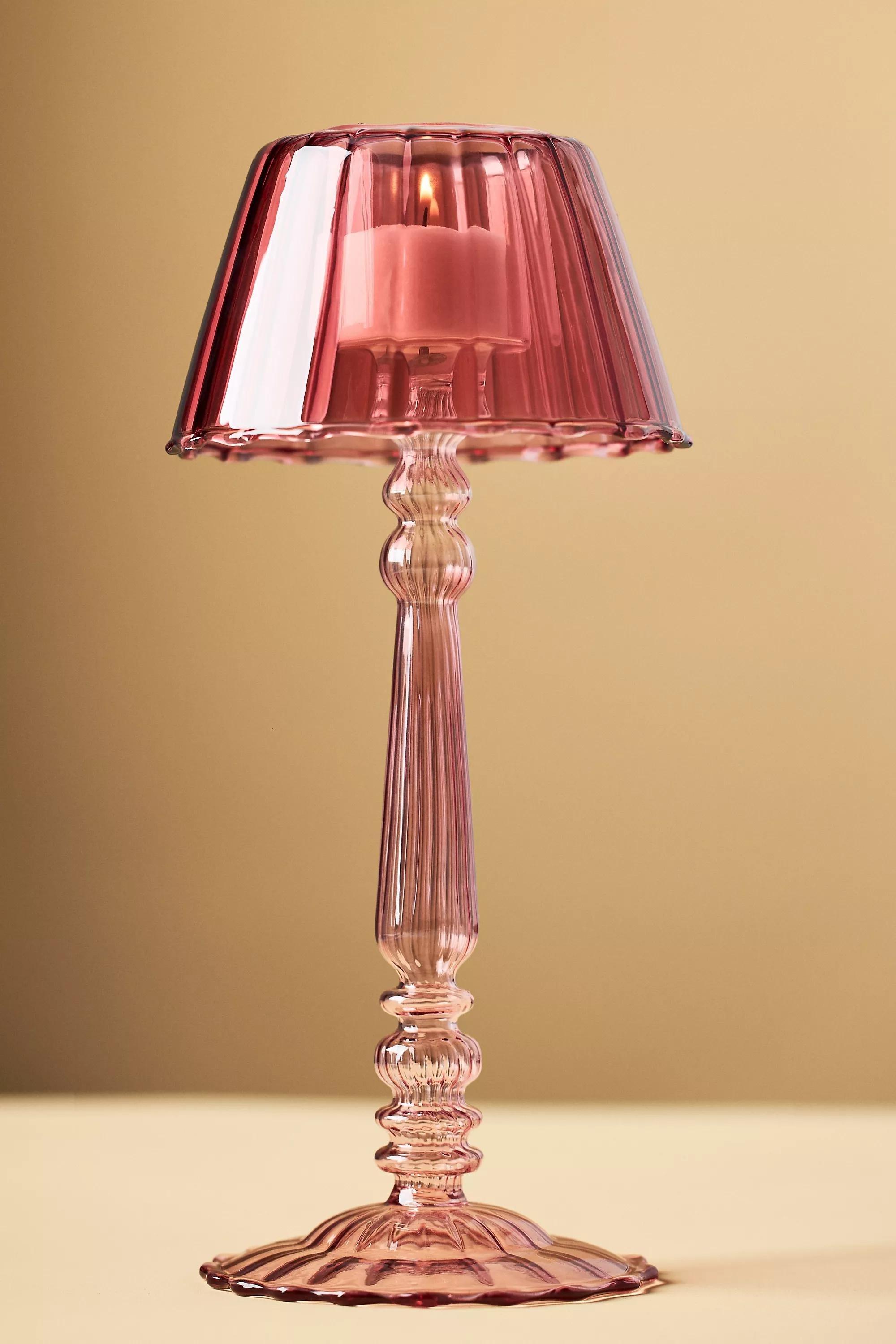 Maisy Glass Lamp Candle Holder, Pink, A501_0066, large image number 0