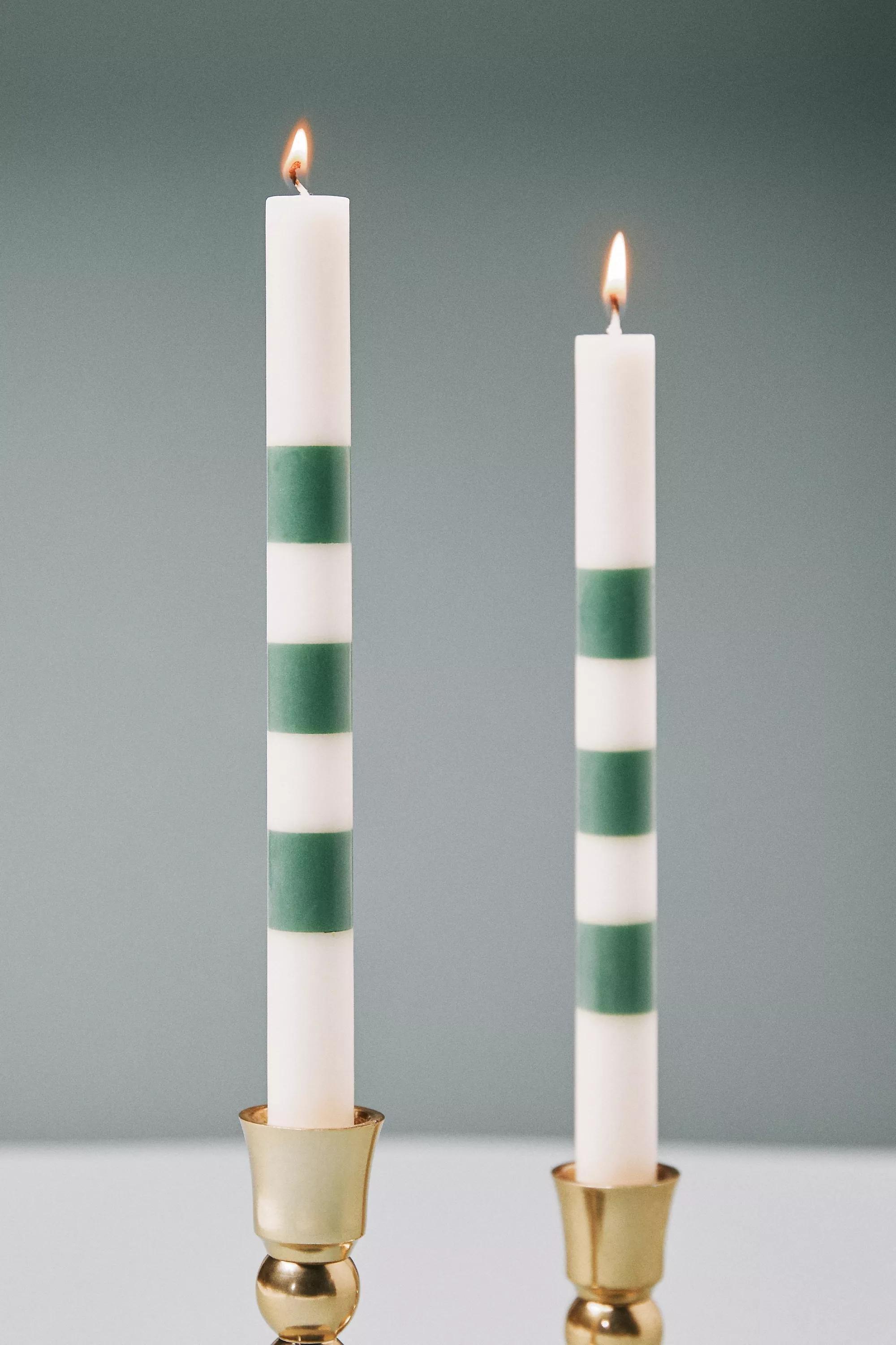 Striped Taper Candles, Set Of 2, White, A501_0010, medium