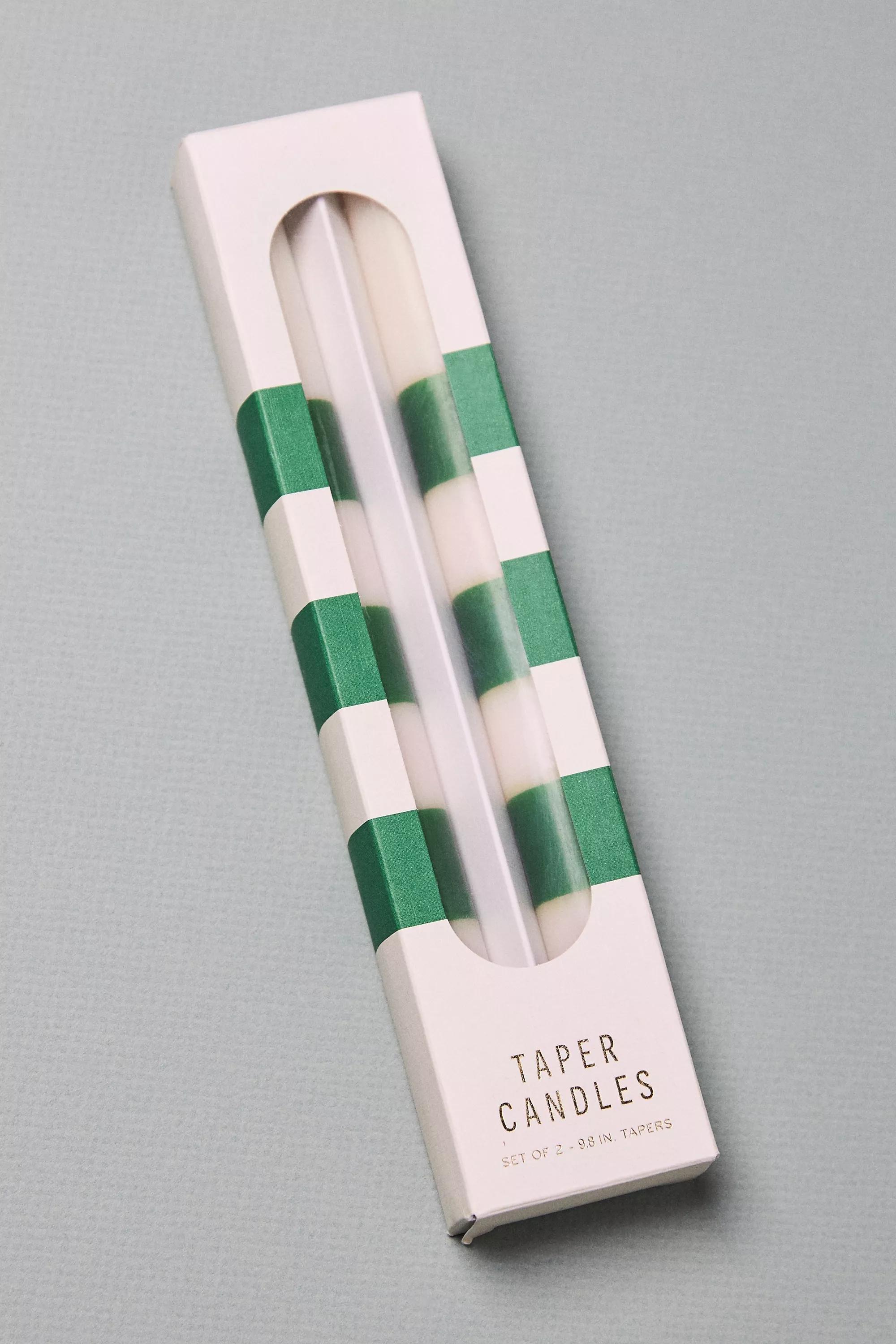 Striped Taper Candles, Set Of 2, White, A501_0010, medium