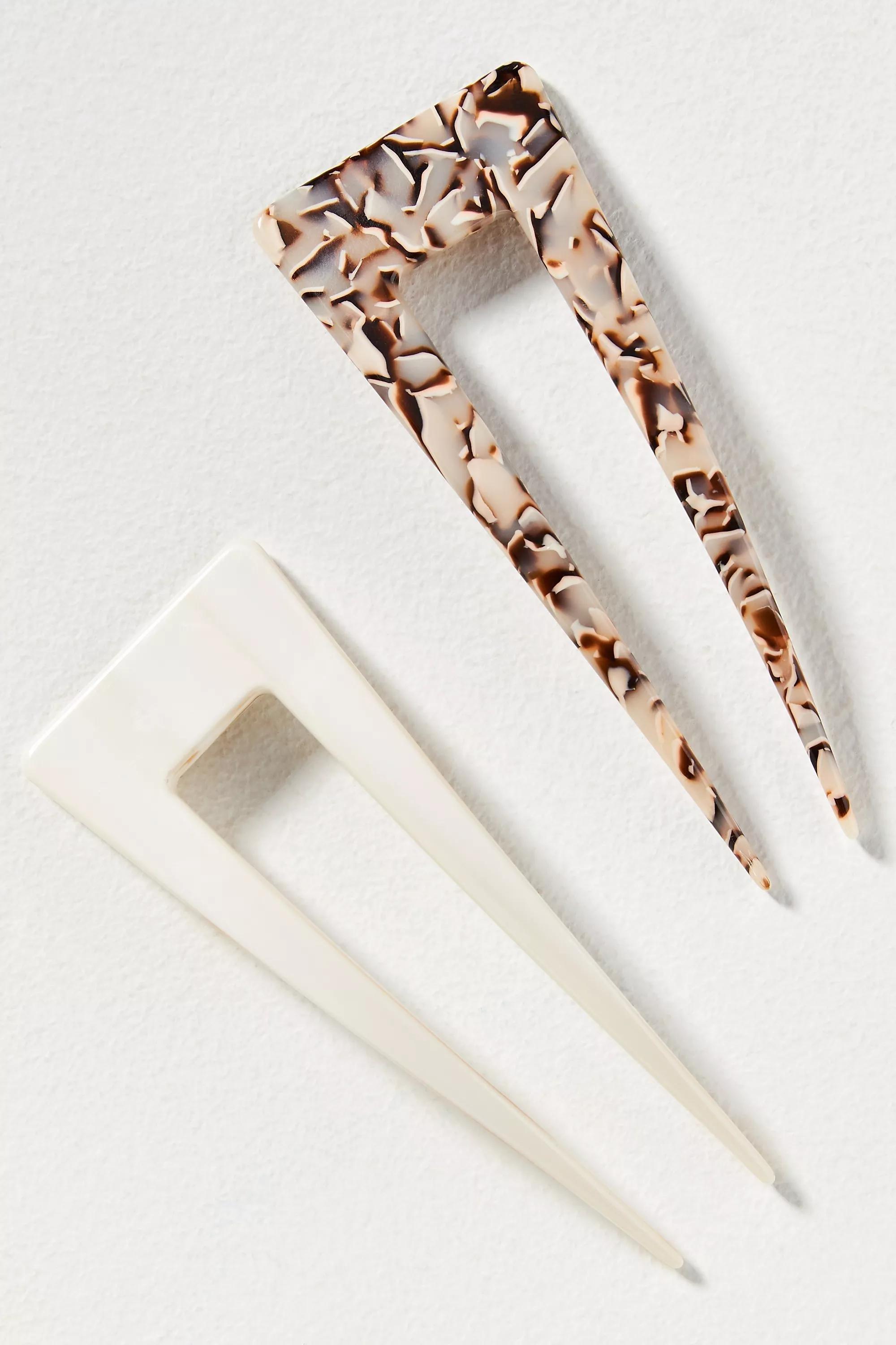 Tortoise French Hair Pins, Set Of 2, White, A501_0011, large image number 0