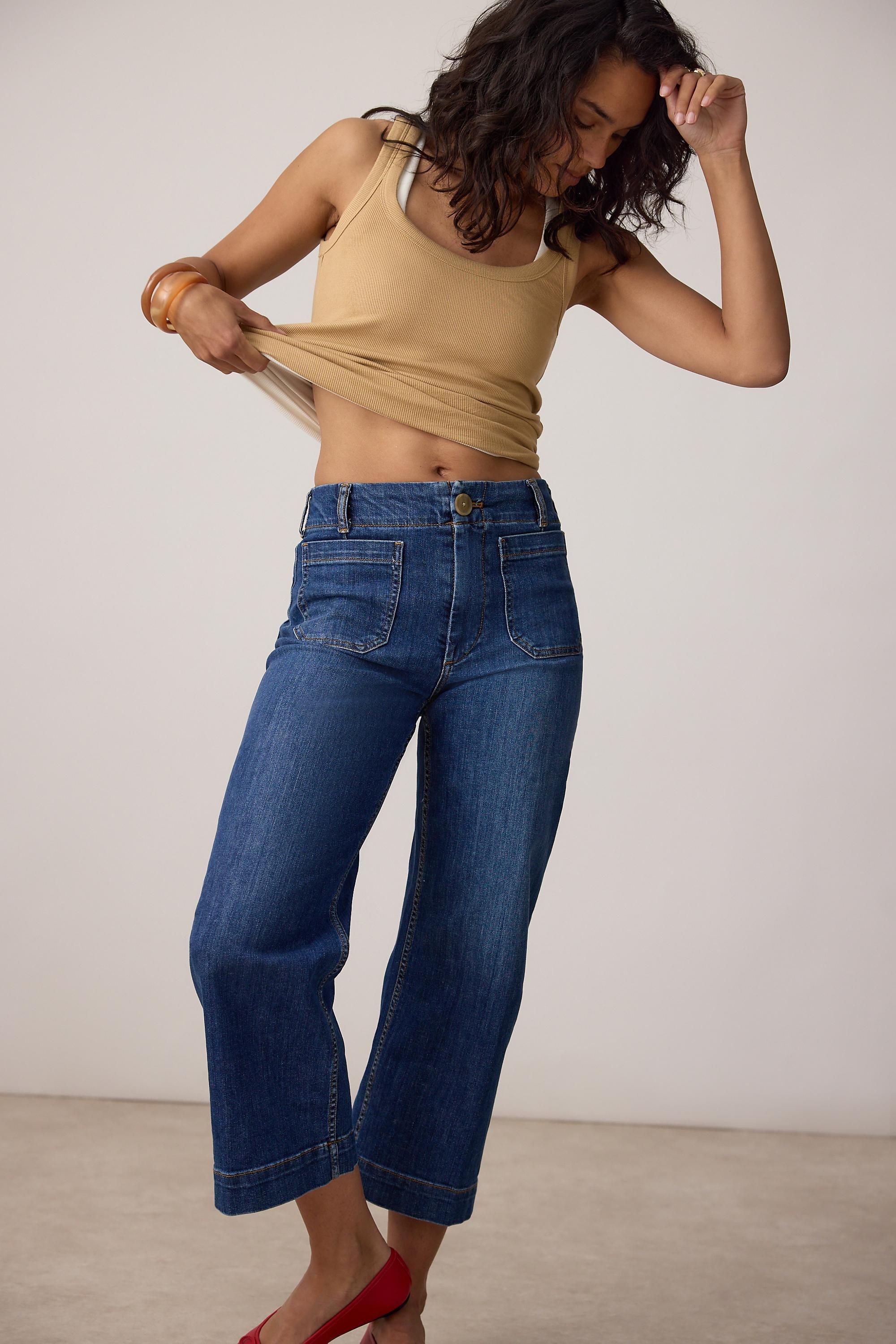 The Colette Crop Wide-Leg Jeans By Maeve, Blue, Blue, medium