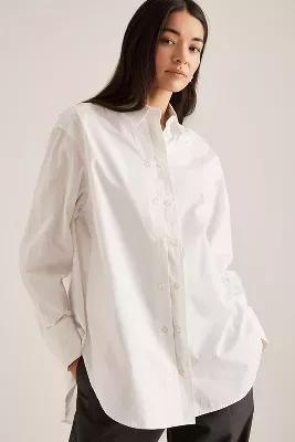 Anthropologie Plain Button Down Shirt, White, , large image number 0