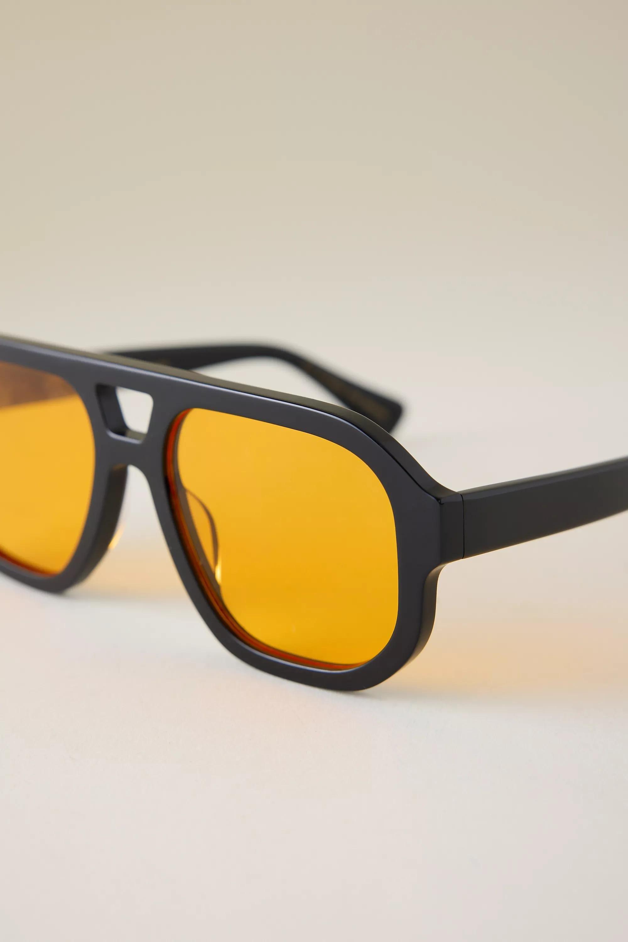 The Juno Acetate Oversized Aviator Sunglasses, Black, A501_0001, large image number 2