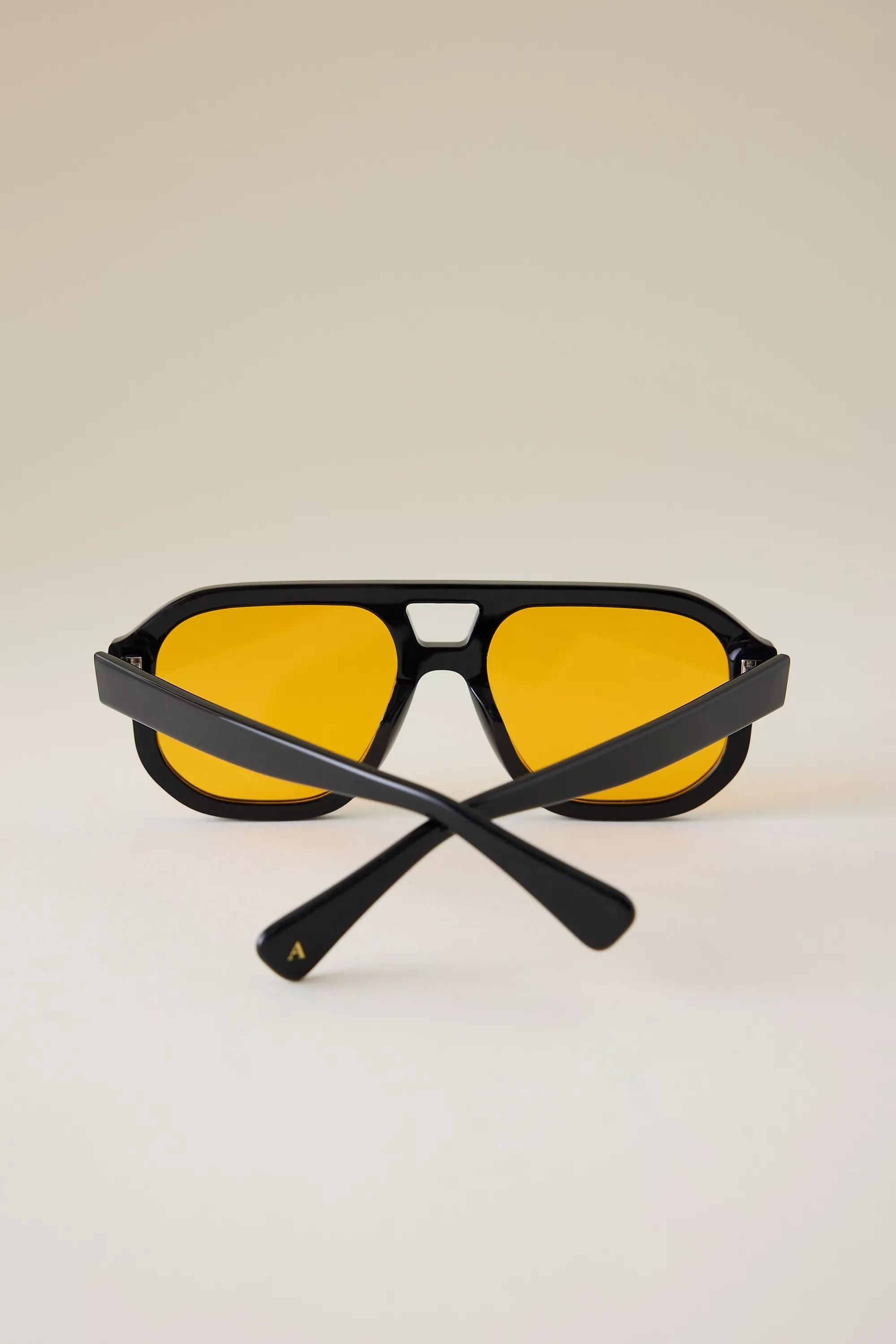 The Juno Acetate Oversized Aviator Sunglasses, Black, A501_0001, large image number 3