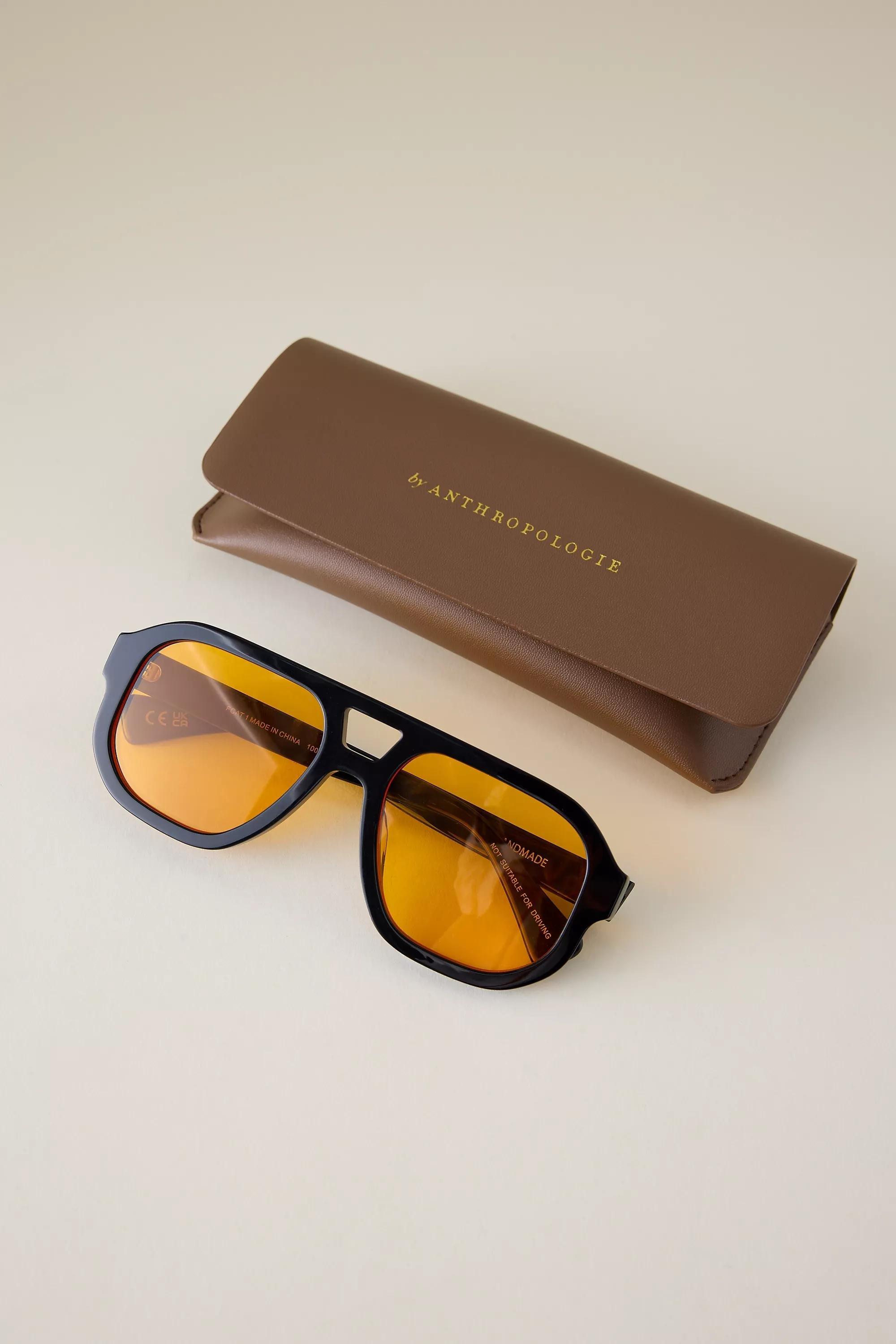 The Juno Acetate Oversized Aviator Sunglasses, Black, A501_0001, large image number 5