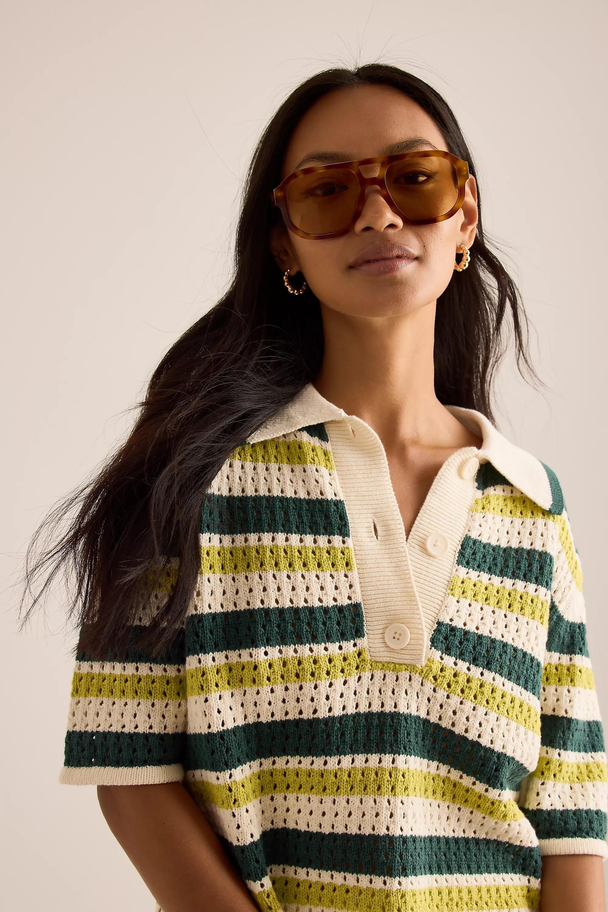 The Juno Acetate Oversized Aviator Sunglasses, Neutral, A501_0015, large image number 0