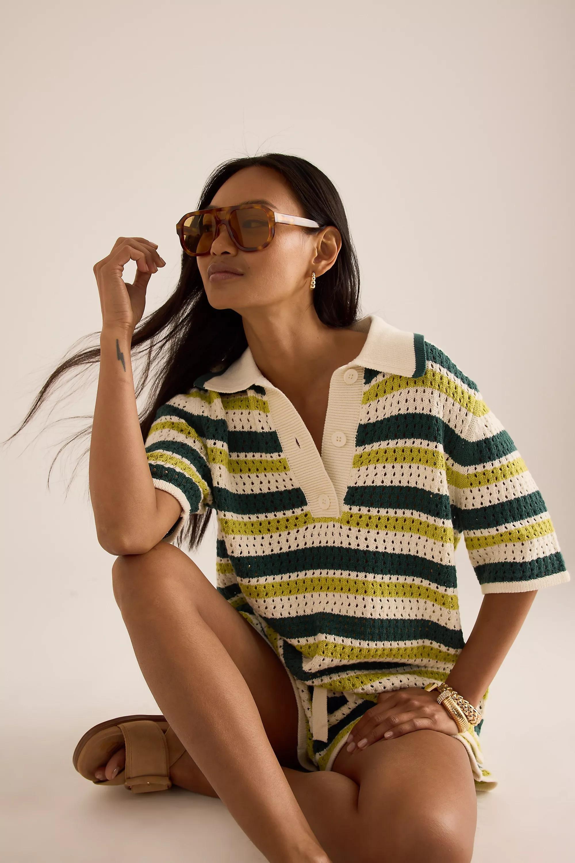 The Juno Acetate Oversized Aviator Sunglasses, Neutral, A501_0015, large image number 1