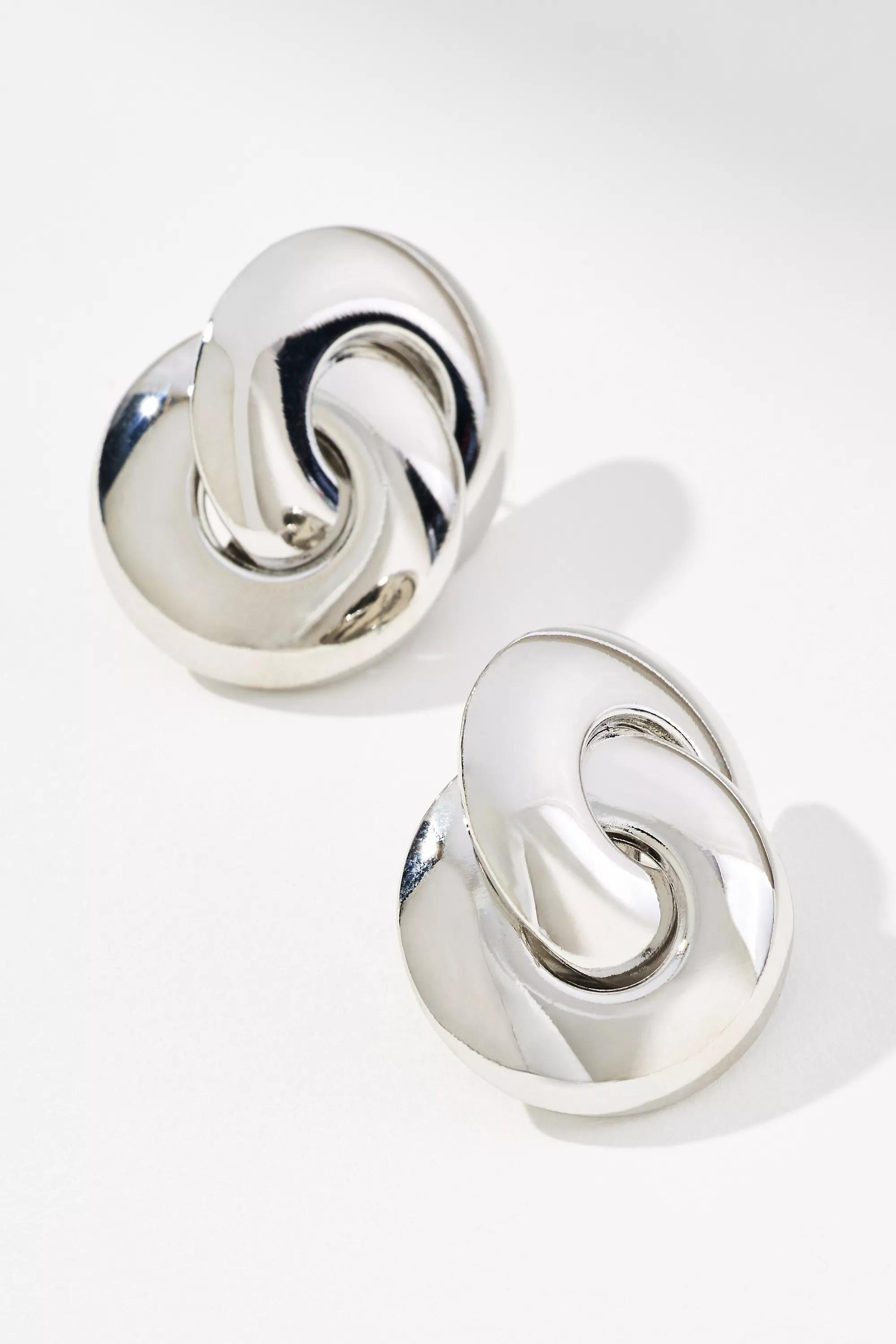 Anthropologie Interlocked Circle Earrings, Silver, A501_0007, medium
