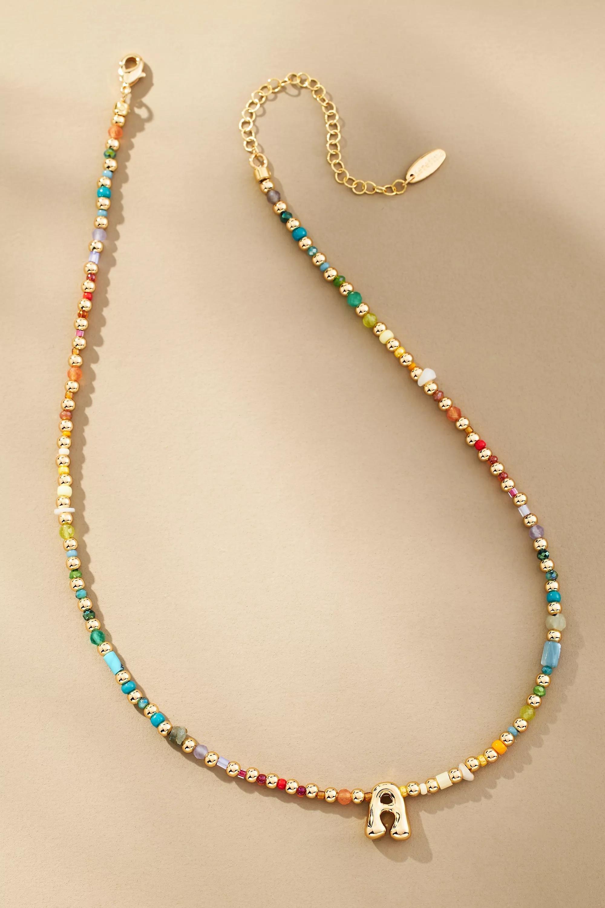 A Beaded Bubble Letter Monogram Necklace, Multicolour, A501_0901, large image number 0