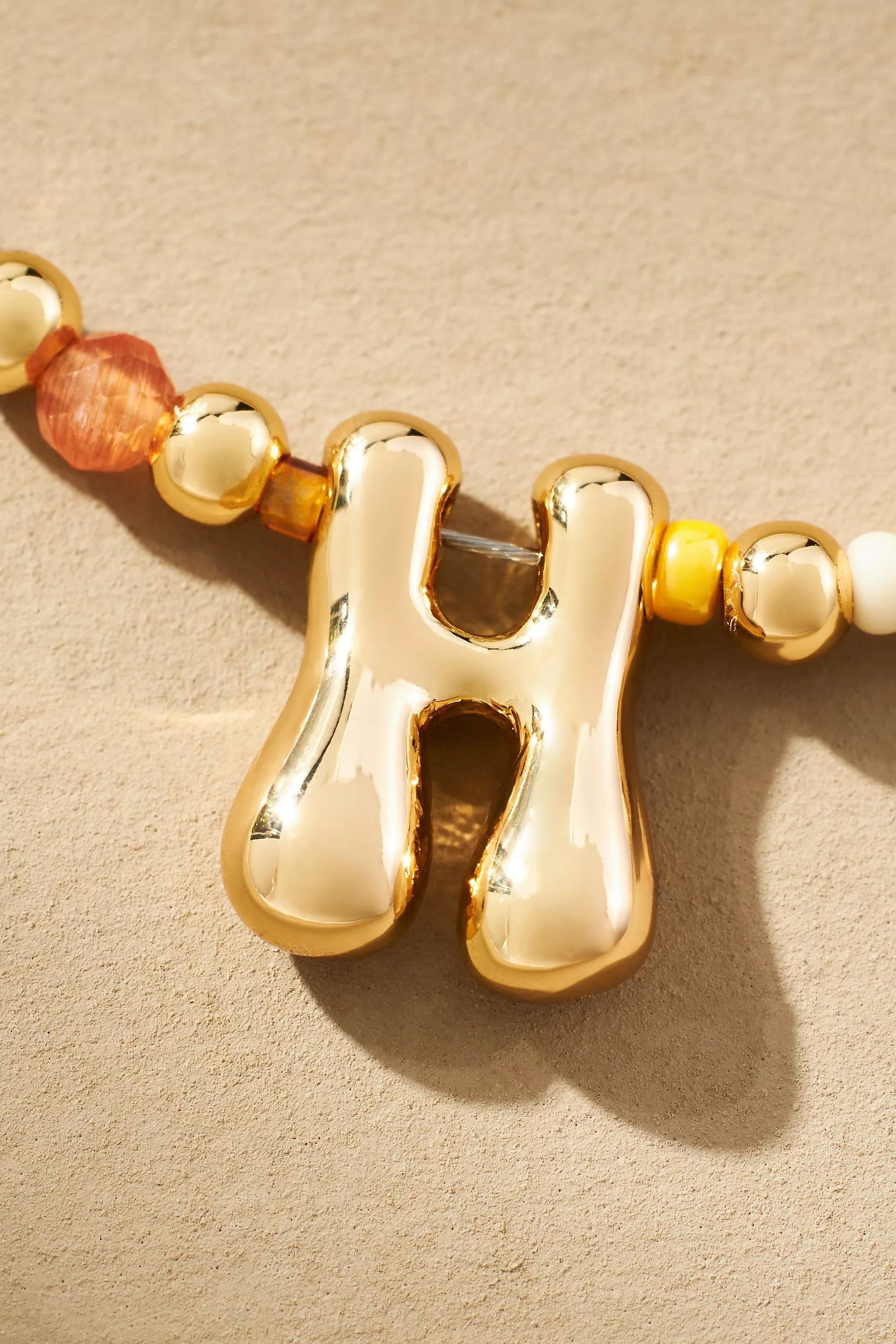 H Beaded Bubble Letter Monogram Necklace, Multicolour, A501_0908, large image number 0
