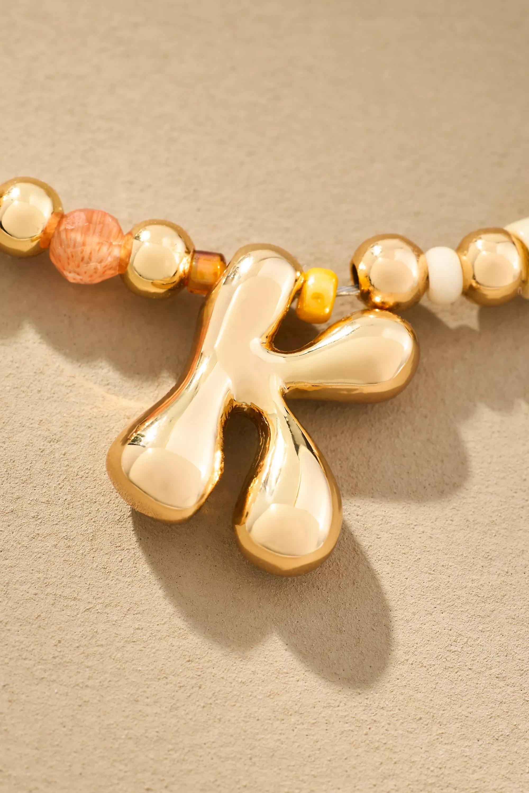 K Beaded Bubble Letter Monogram Necklace, Multicolour, A501_0911, large image number 0