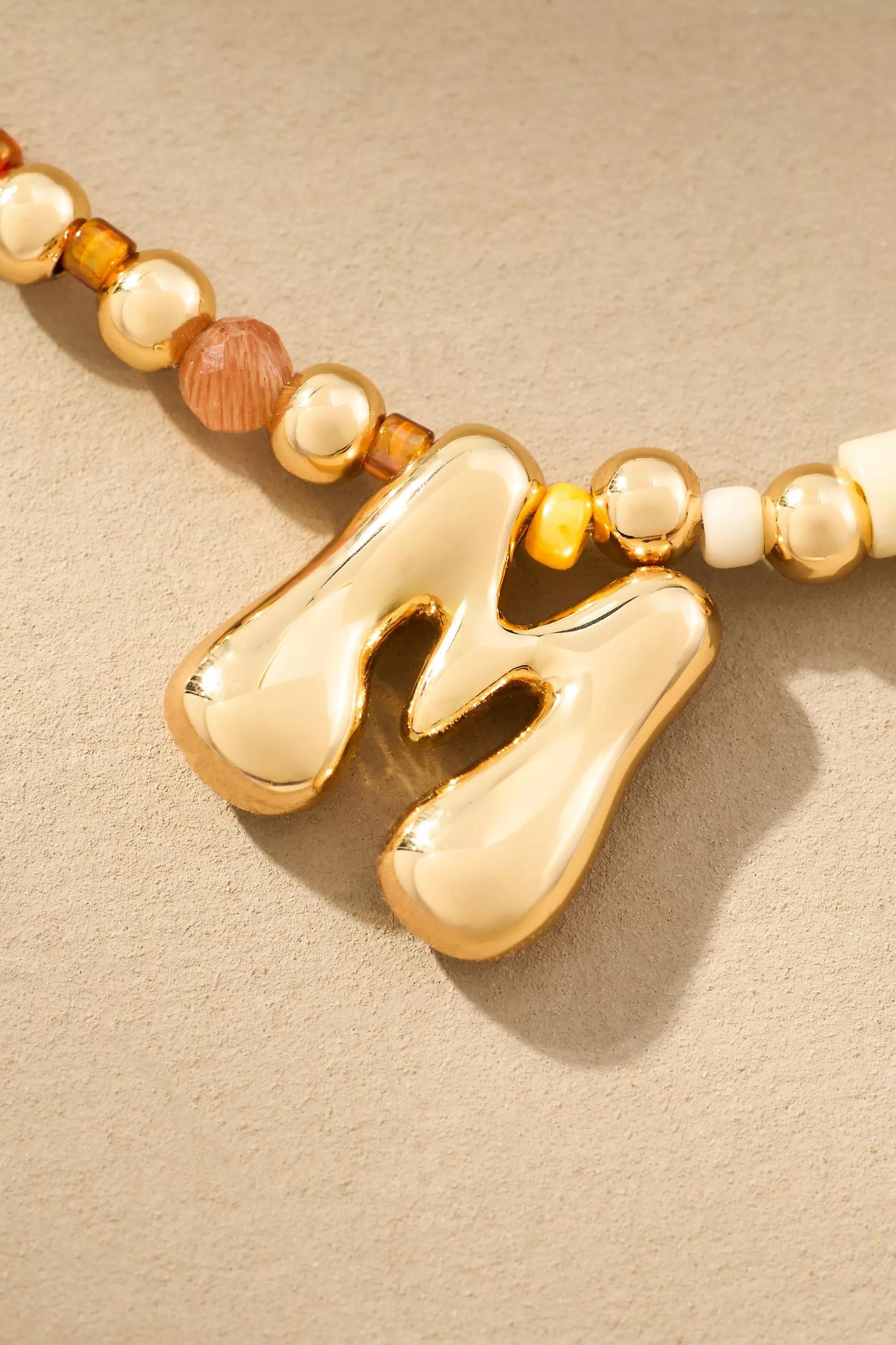 M Beaded Bubble Letter Monogram Necklace, Multicolour, A501_0913, large image number 0
