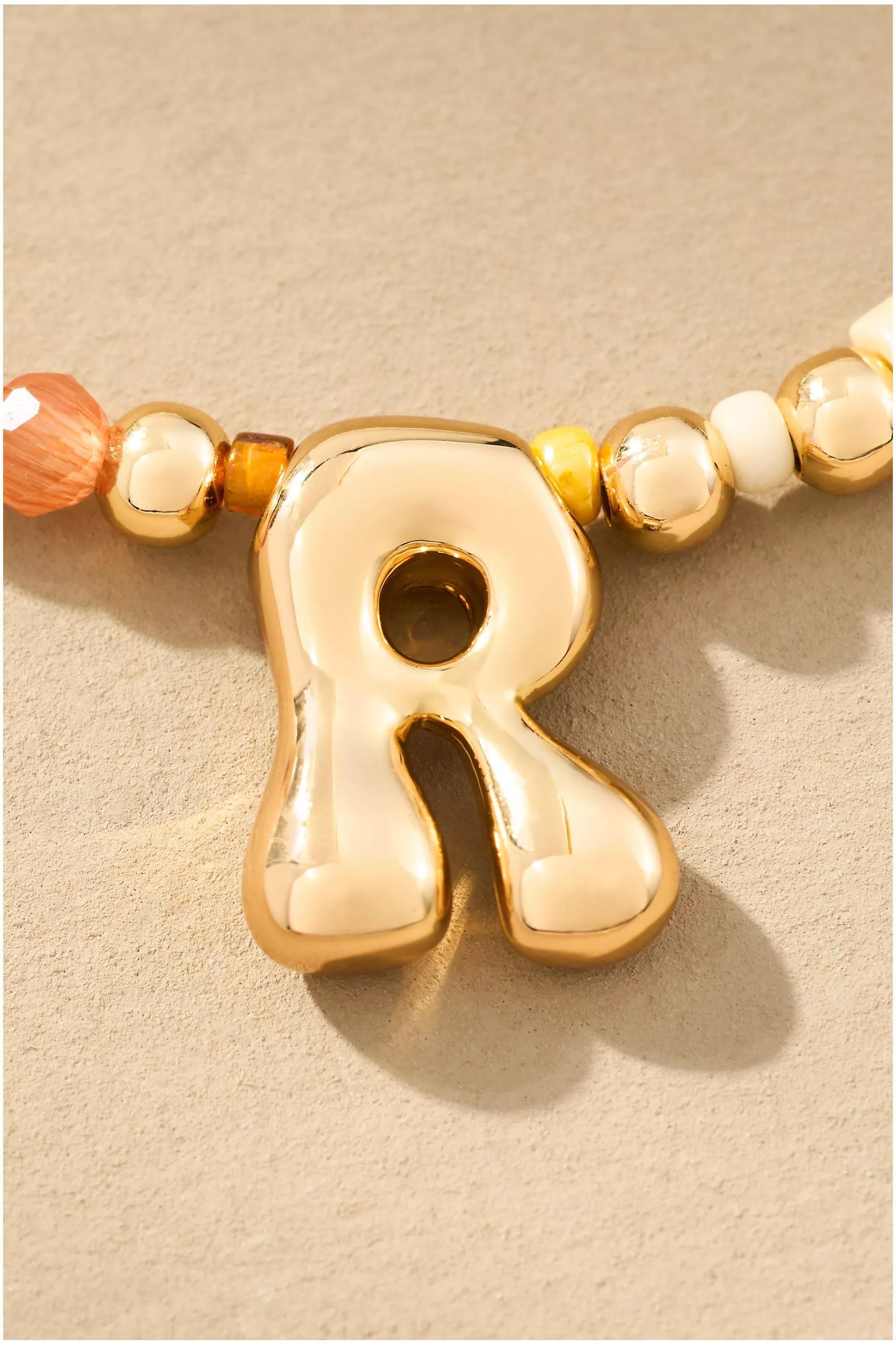 R Beaded Bubble Letter Monogram Necklace, Multicolour, A501_0918, large image number 0