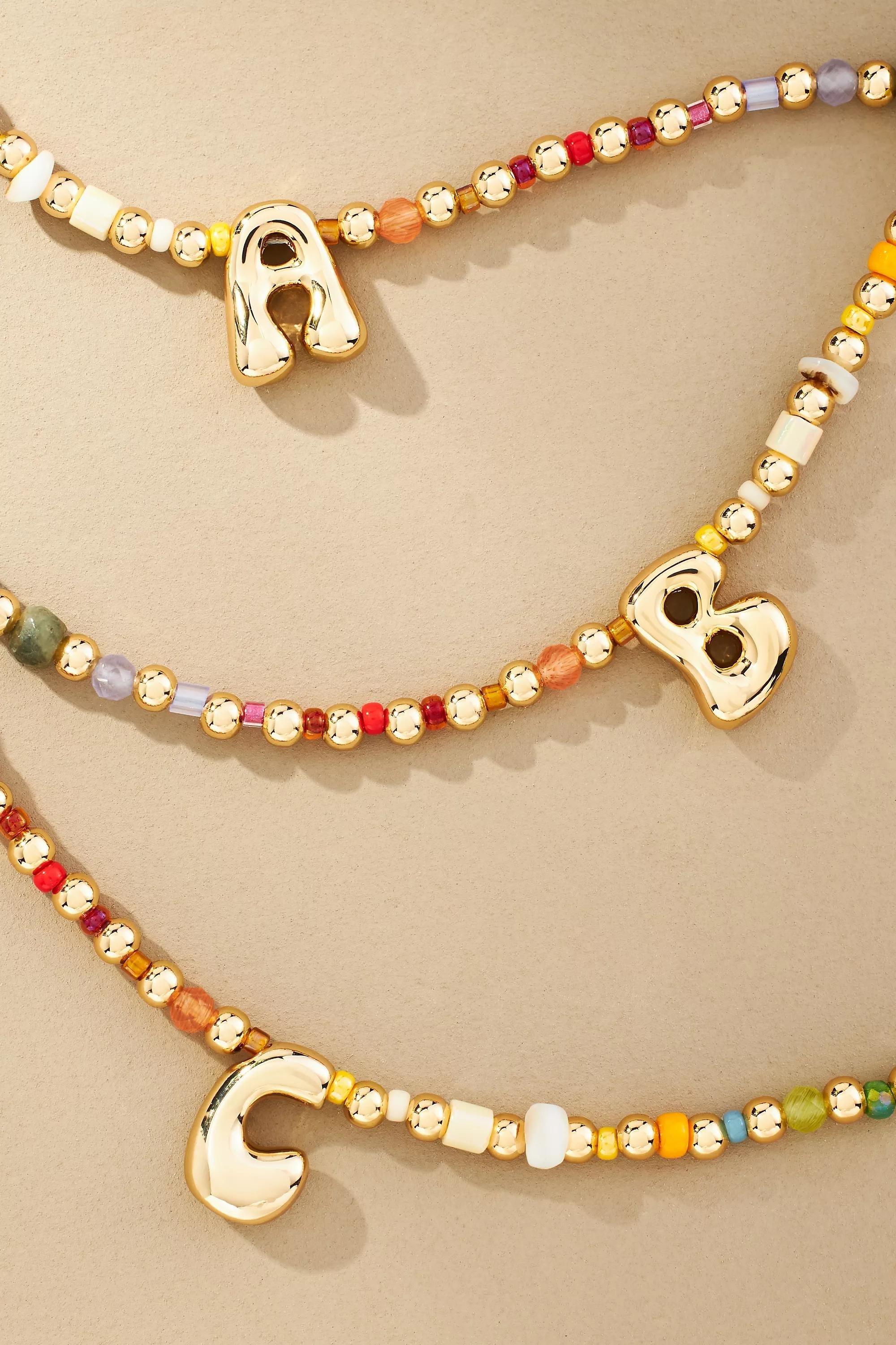 R Beaded Bubble Letter Monogram Necklace, Multicolour, A501_0918, large image number 1