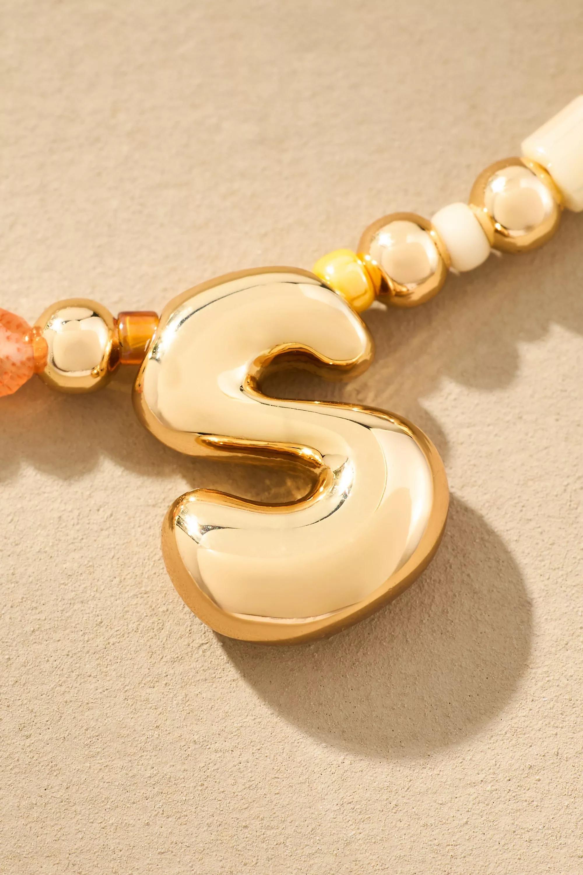 S Beaded Bubble Letter Monogram Necklace, Multicolour, A501_0919, large image number 0