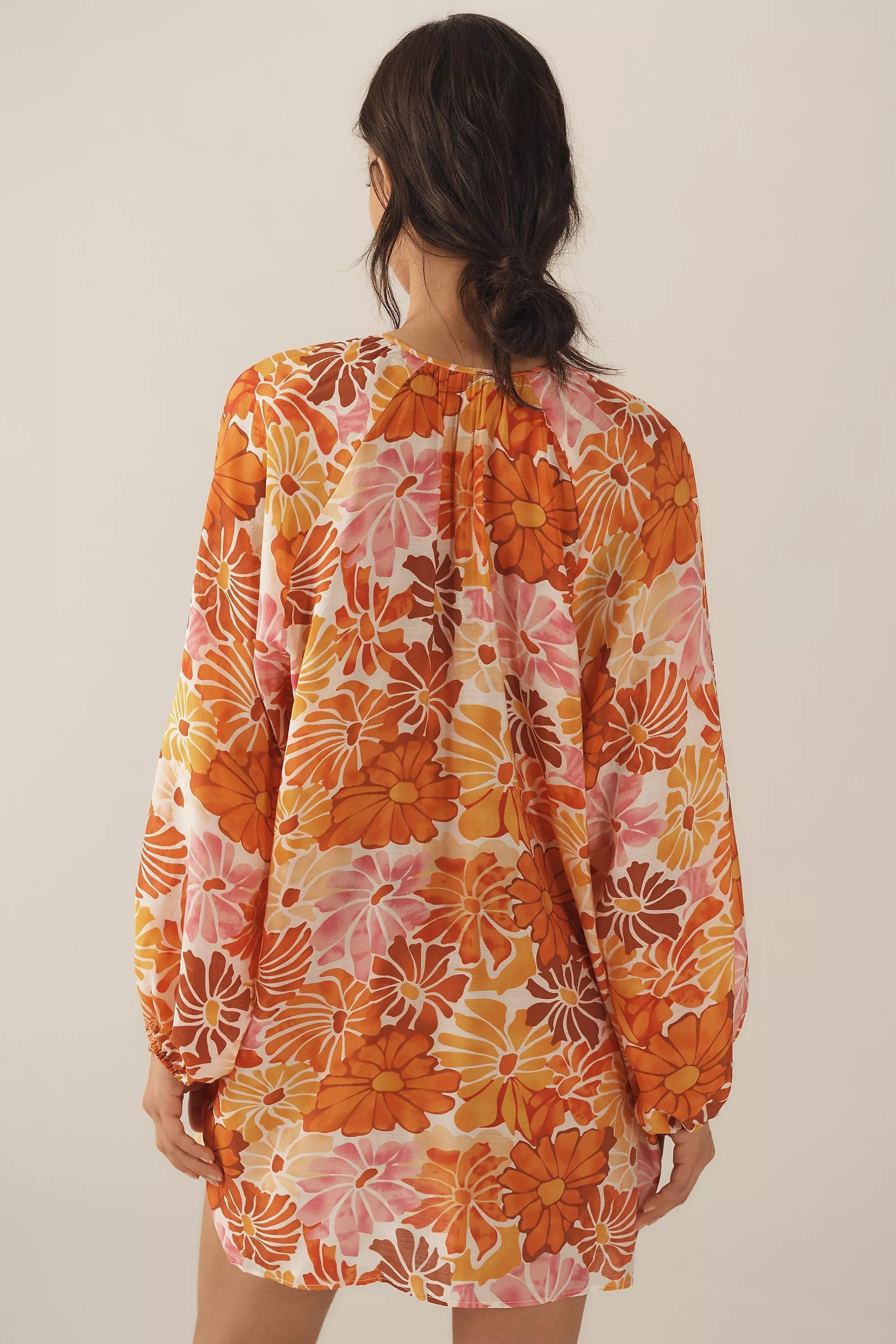 Pink Maeve Tie-Neck Printed Mini Kaftan, A501_0066, large image number 1