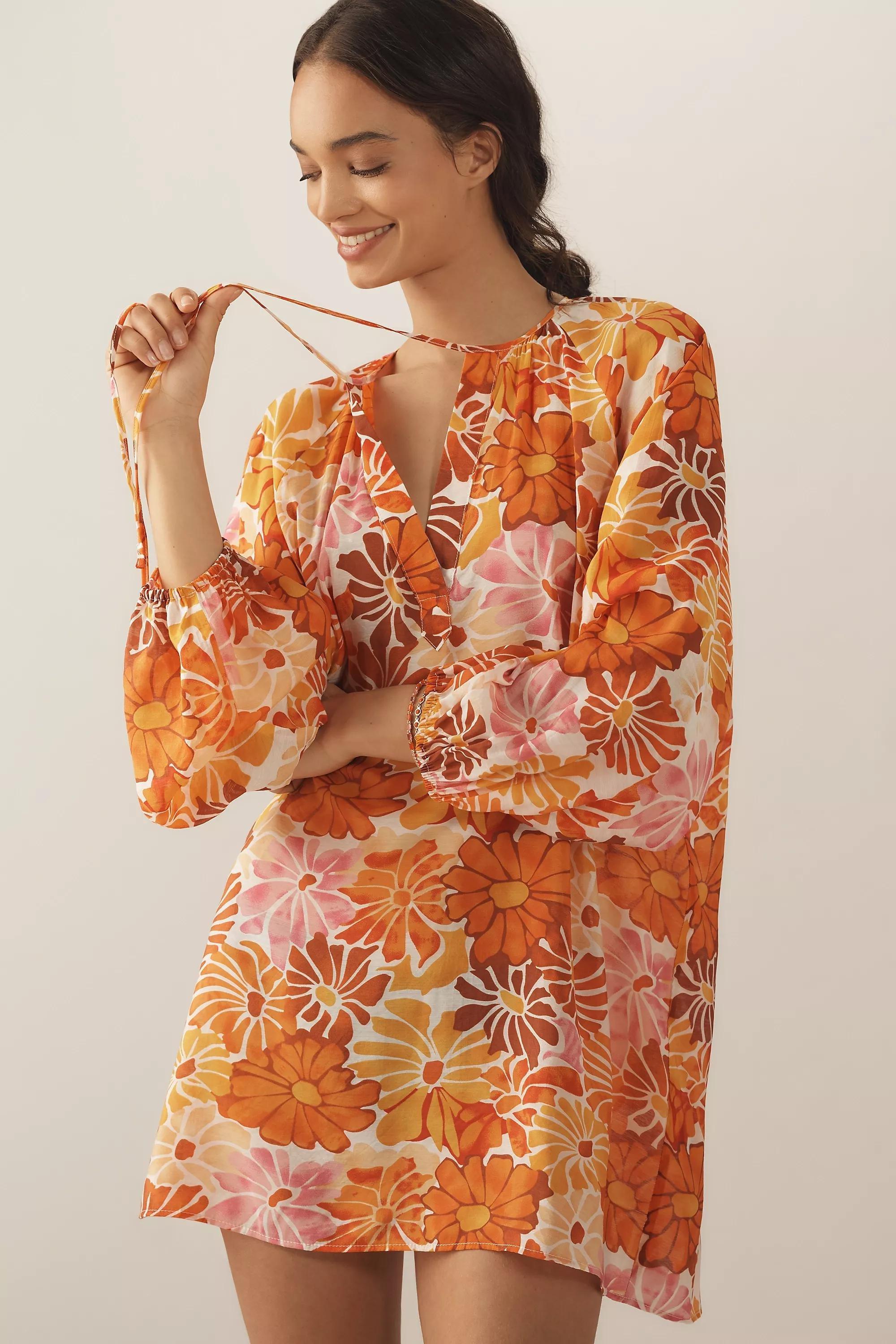 Pink Maeve Tie-Neck Printed Mini Kaftan, A501_0066, large image number 2