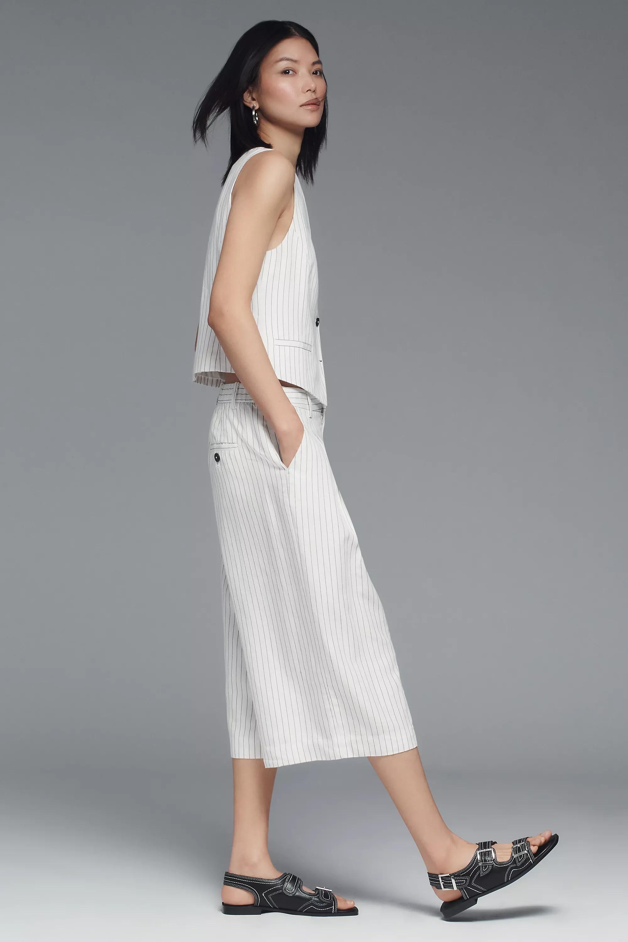 The Avery Pleated Wide-Leg Trousers By Maeve, White , Beige, medium