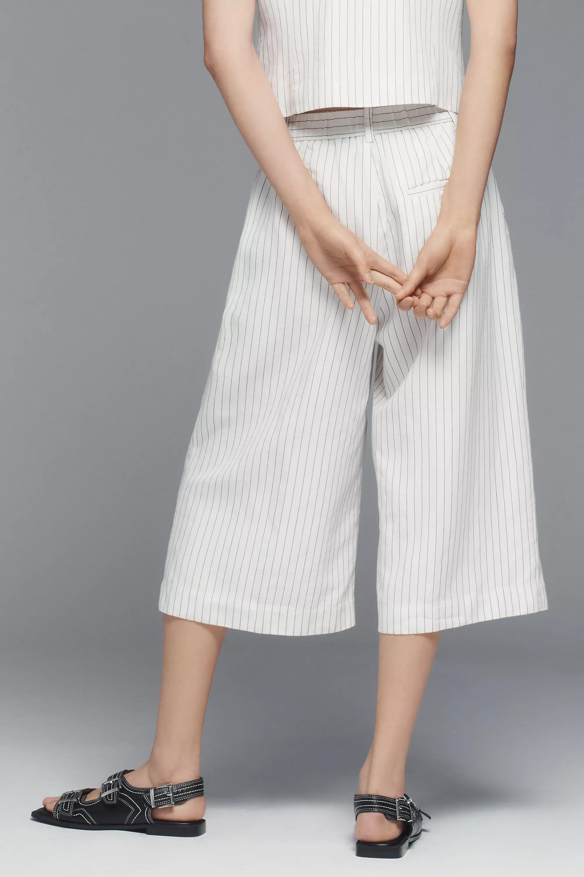 The Avery Pleated Wide-Leg Trousers By Maeve, White , Beige, medium