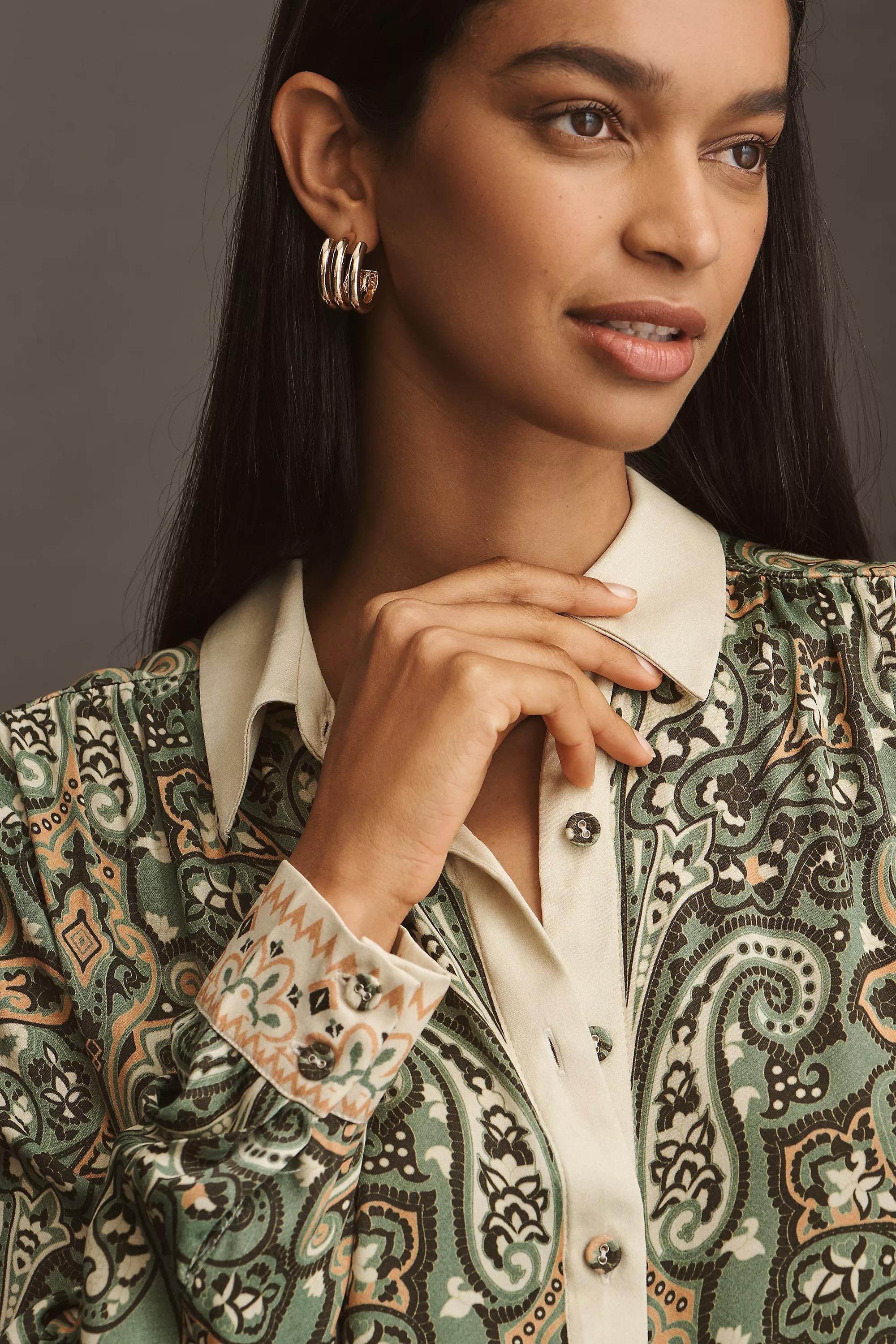 Long-Sleeve Collared Blouse, Green, A501_0038, large image number 2