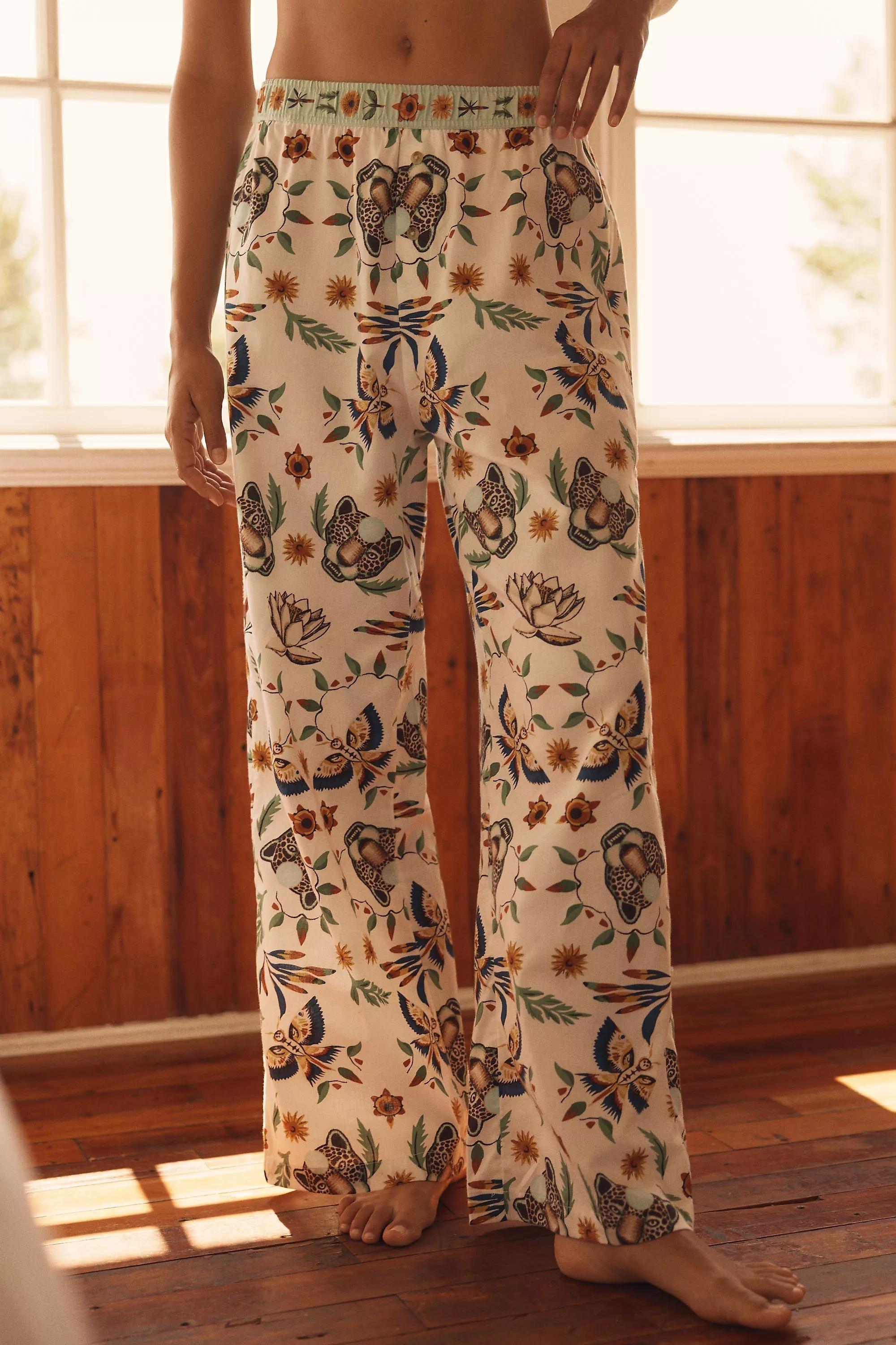 By Anthropologie Flannel Pyjama Bottoms, White, Beige, large image number 2
