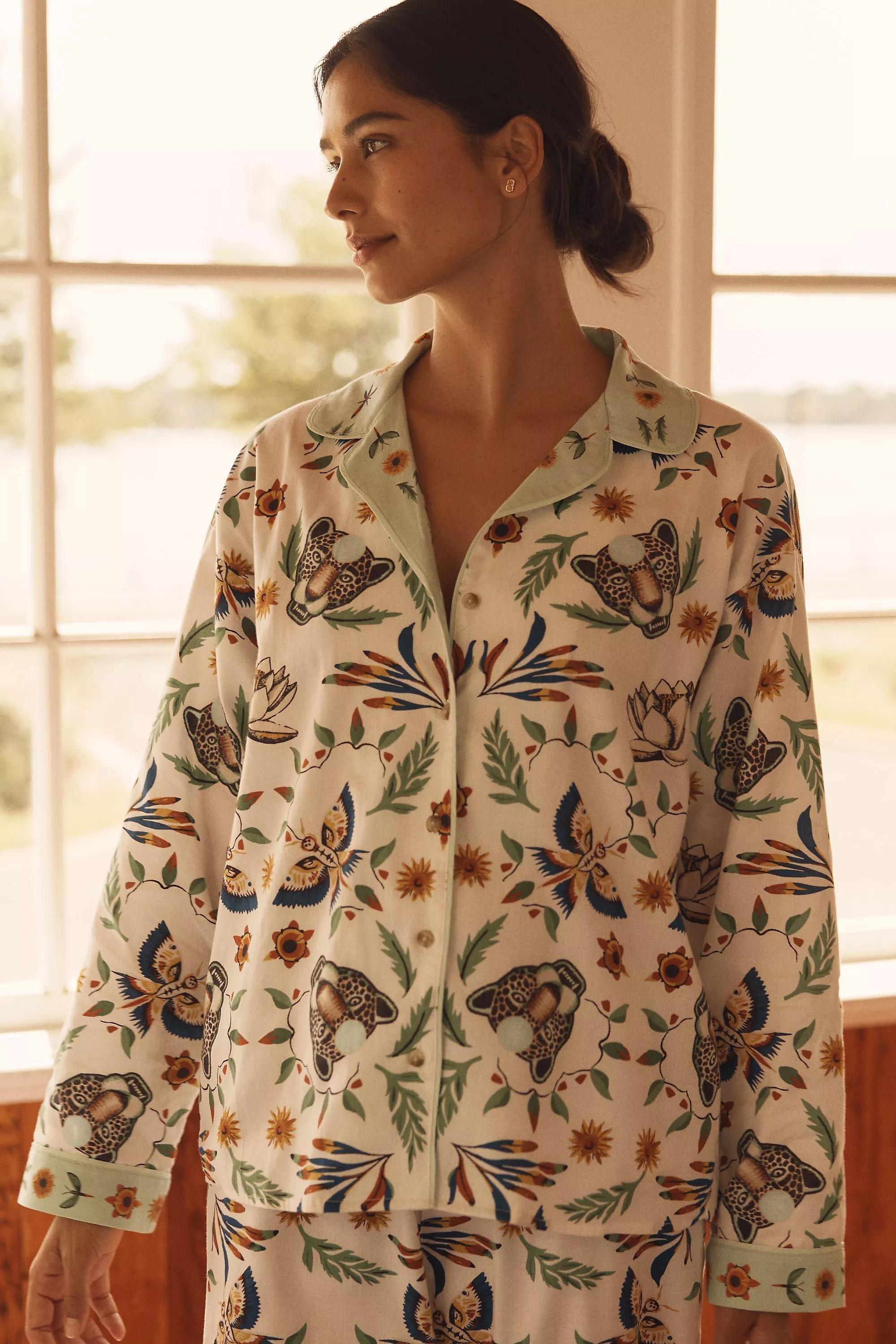 By Anthropologie Long-Sleeve Flannel Pyjama Shirt, Multicolour, A501_0015, large image number 3