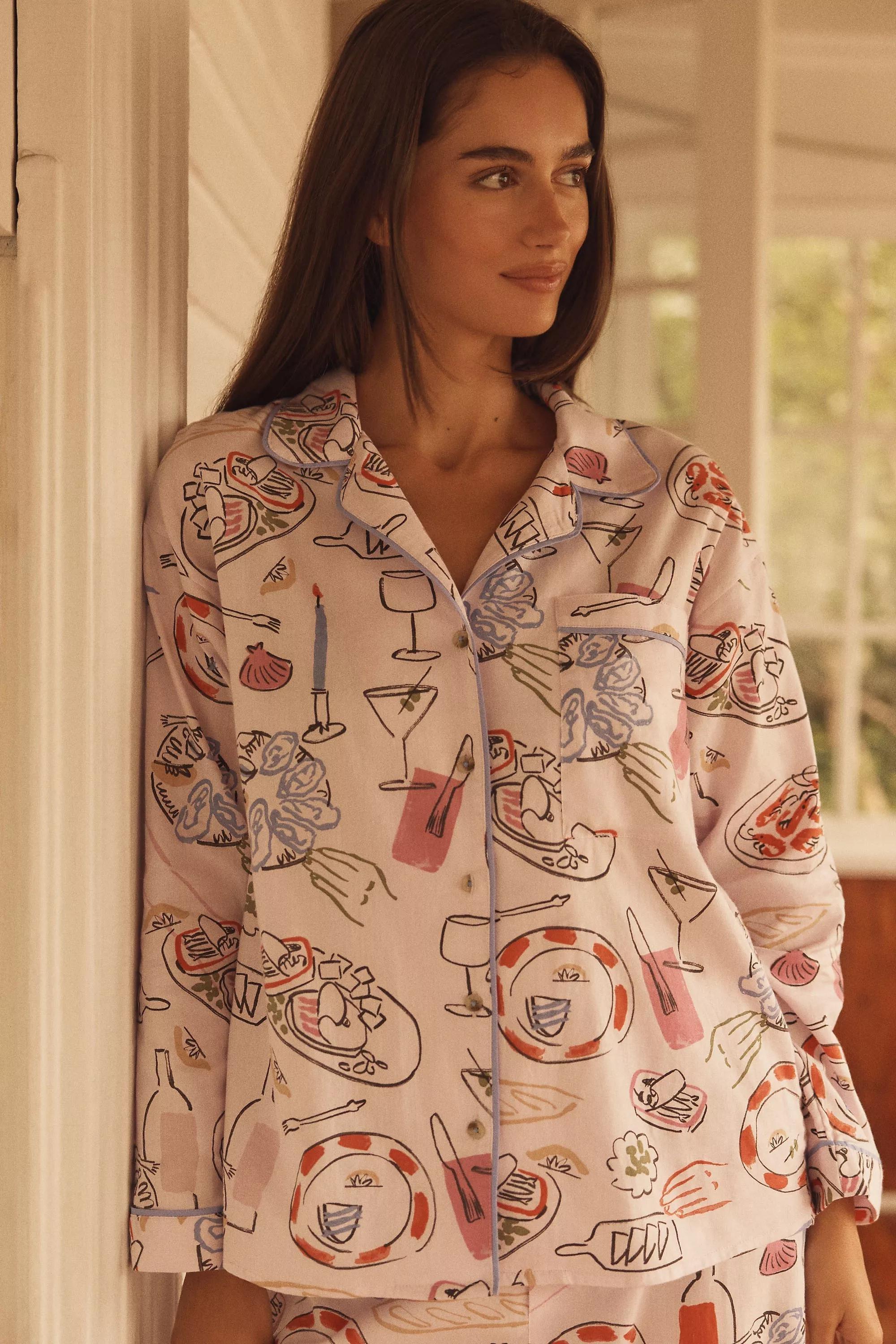 By Anthropologie Long-Sleeve Flannel Pyjama Shirt, Pink, A501_0266, medium