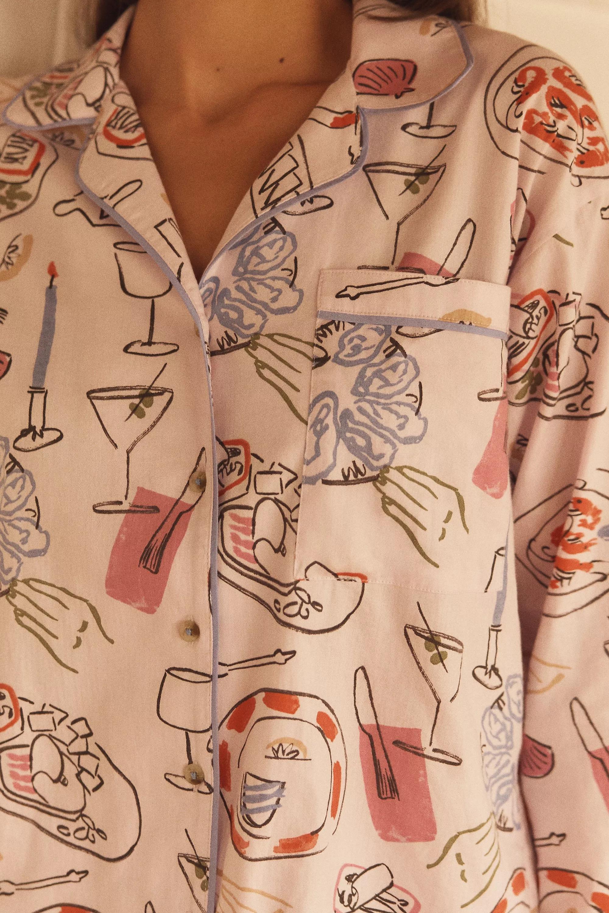 By Anthropologie Long-Sleeve Flannel Pyjama Shirt, Pink, A501_0266, large image number 3