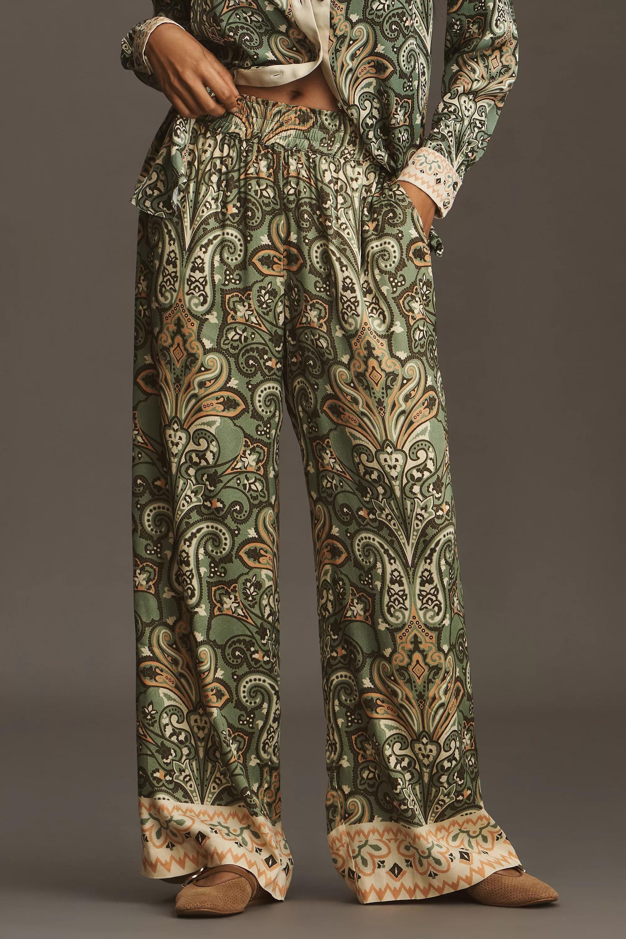 Satin Wide-Leg Pants, Green, A501_0038, large image number 0