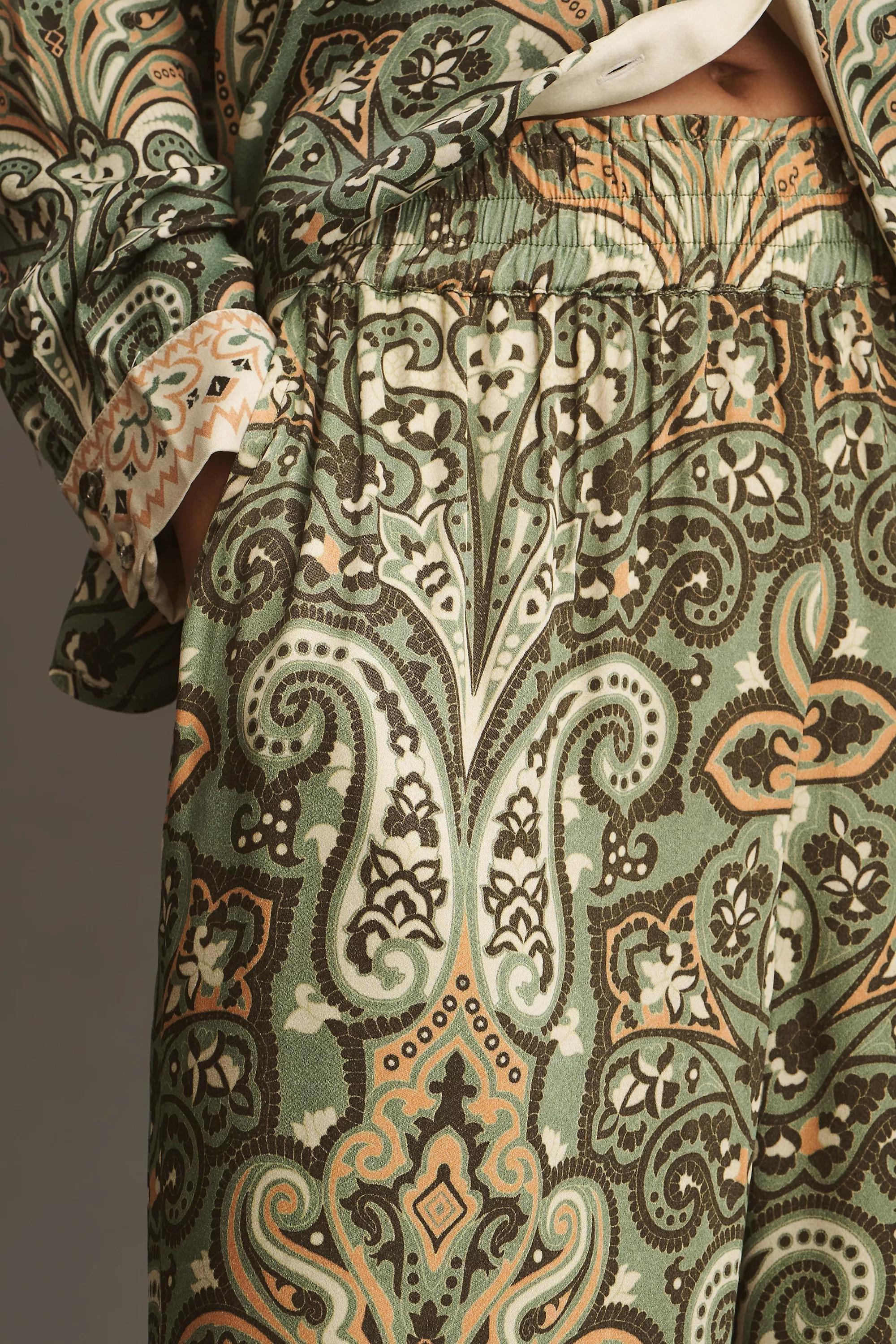 Satin Wide-Leg Pants, Green, A501_0038, large image number 2