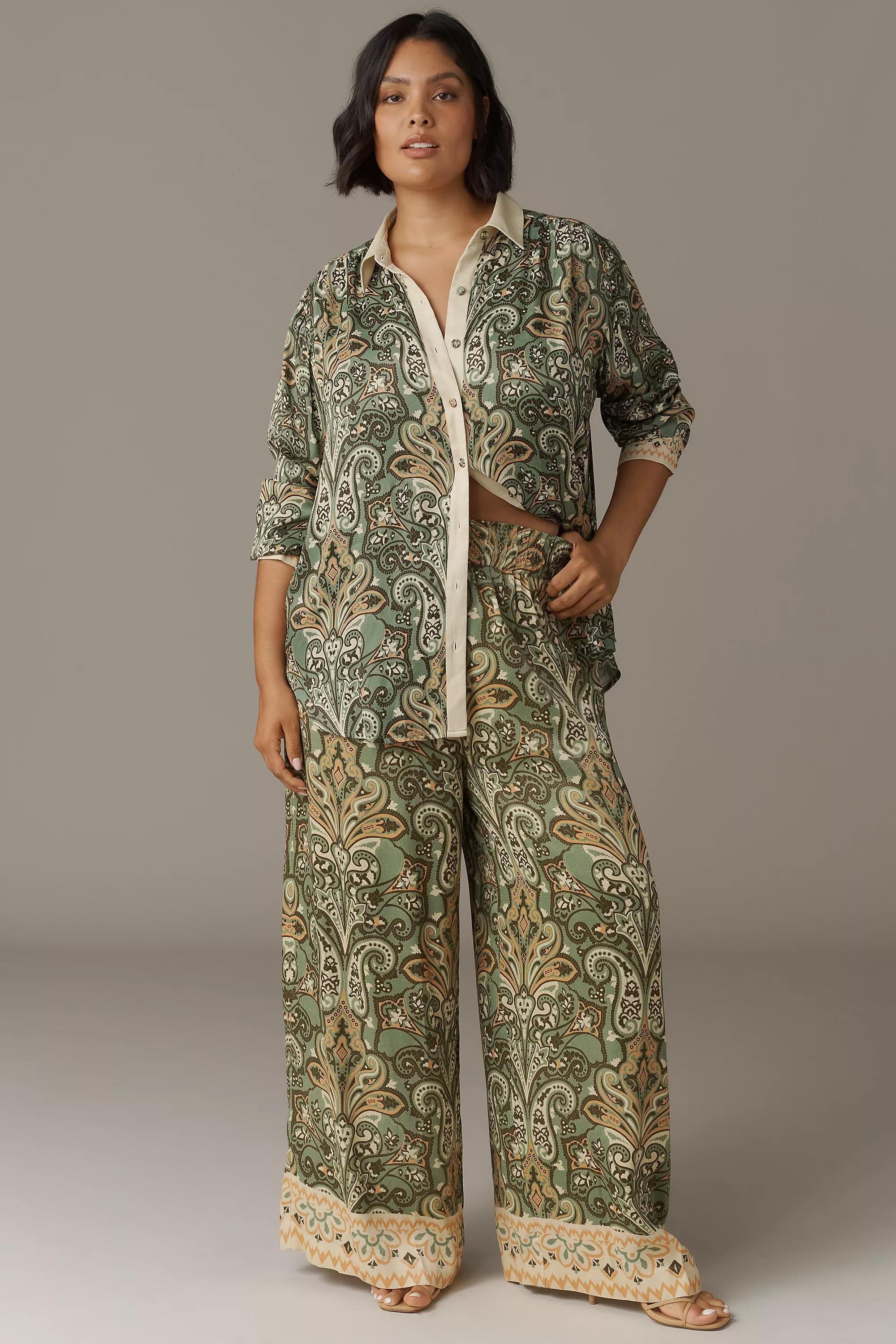 Satin Wide-Leg Pants, Green, A501_0038, large image number 3