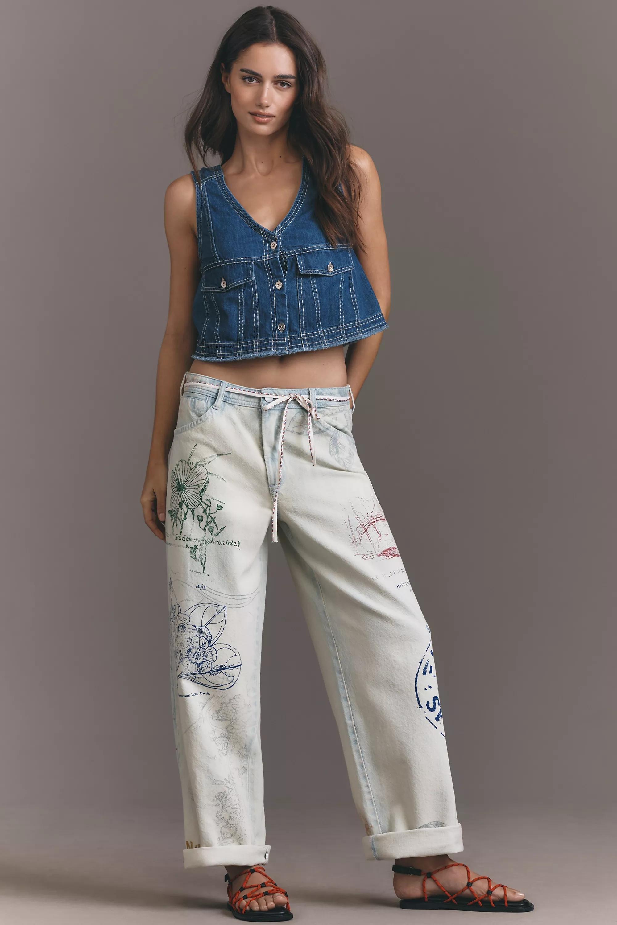 By Pilcro Mid-Rise Slouchy Wide-Leg Cuffed Jeans, White, , large image number 0