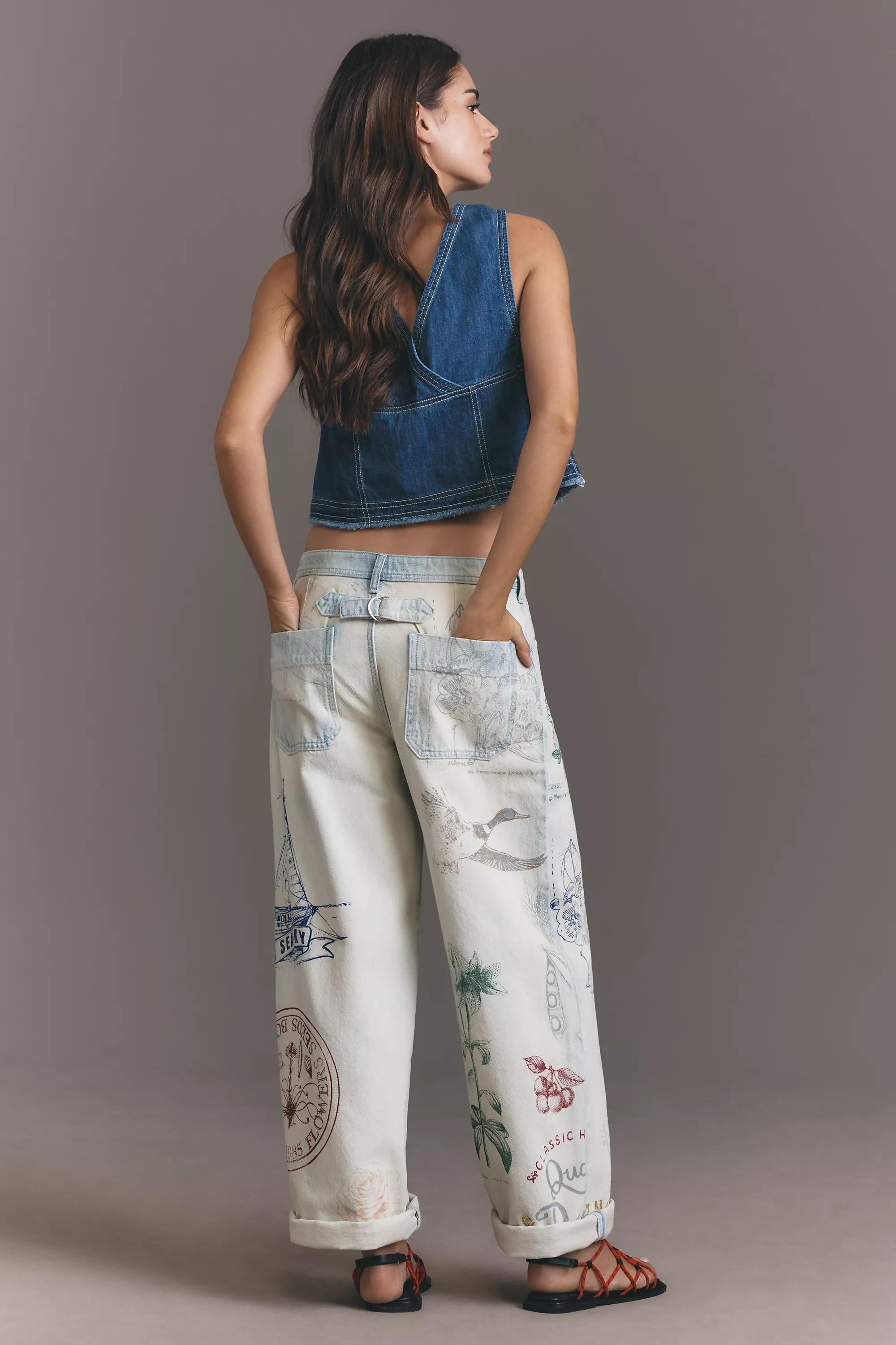By Pilcro Mid-Rise Slouchy Wide-Leg Cuffed Jeans, White, , large image number 1