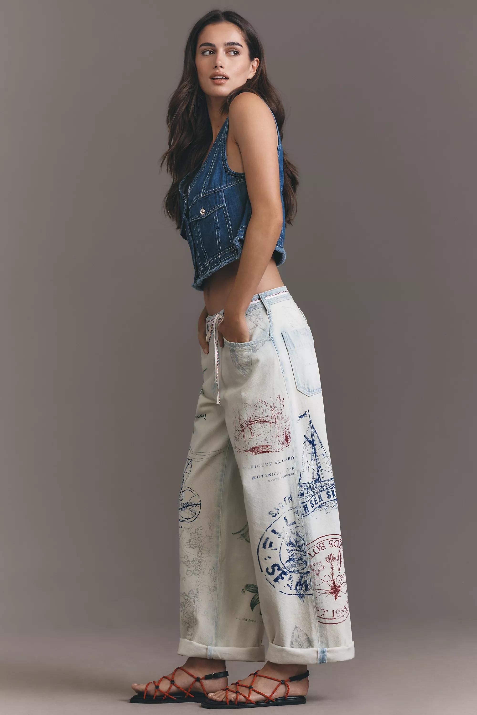 By Pilcro Mid-Rise Slouchy Wide-Leg Cuffed Jeans, White, , large image number 2