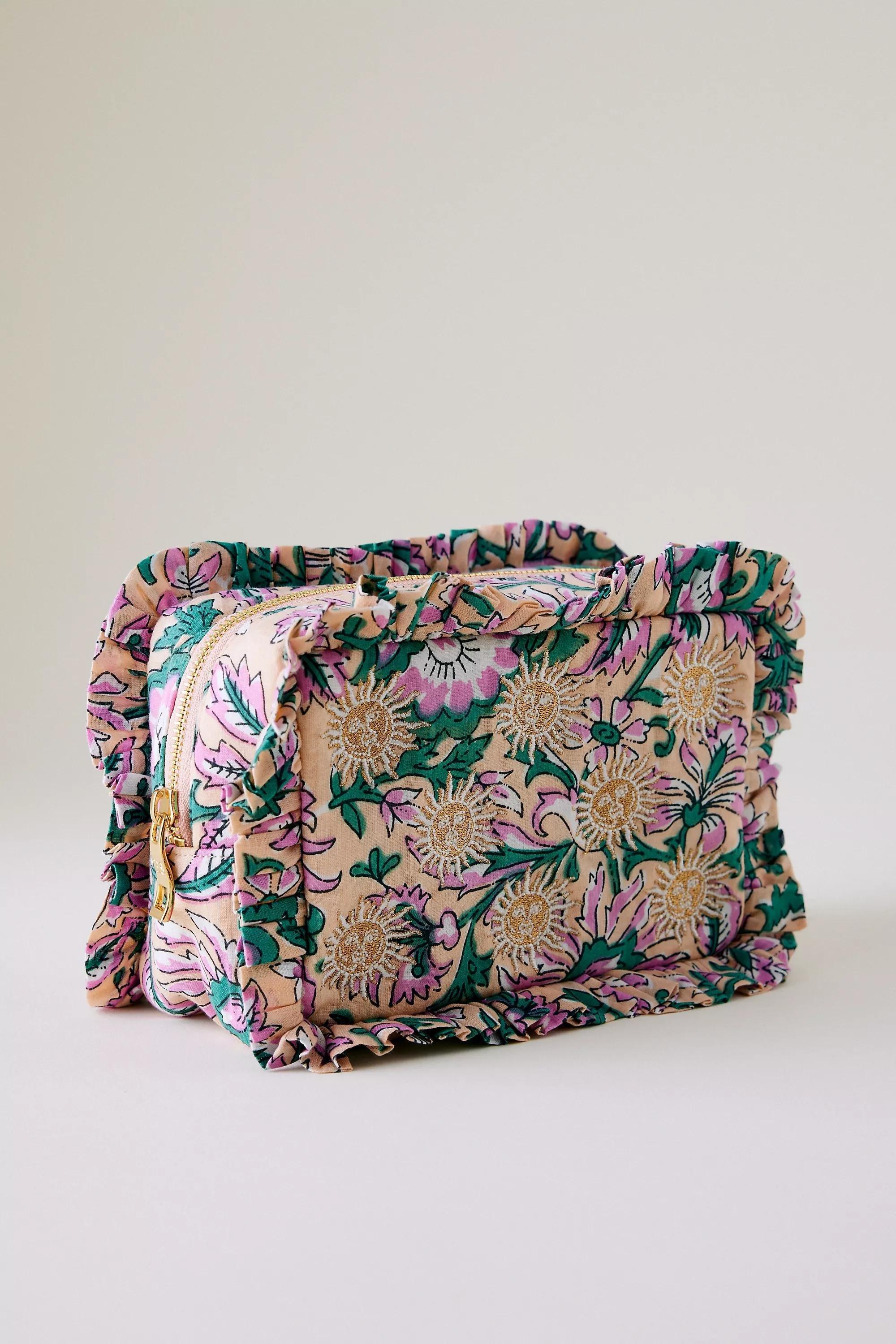 By Elizabeth Scarlett Ruffle Makeup Bag, Purple, A501_0055, large image number 0