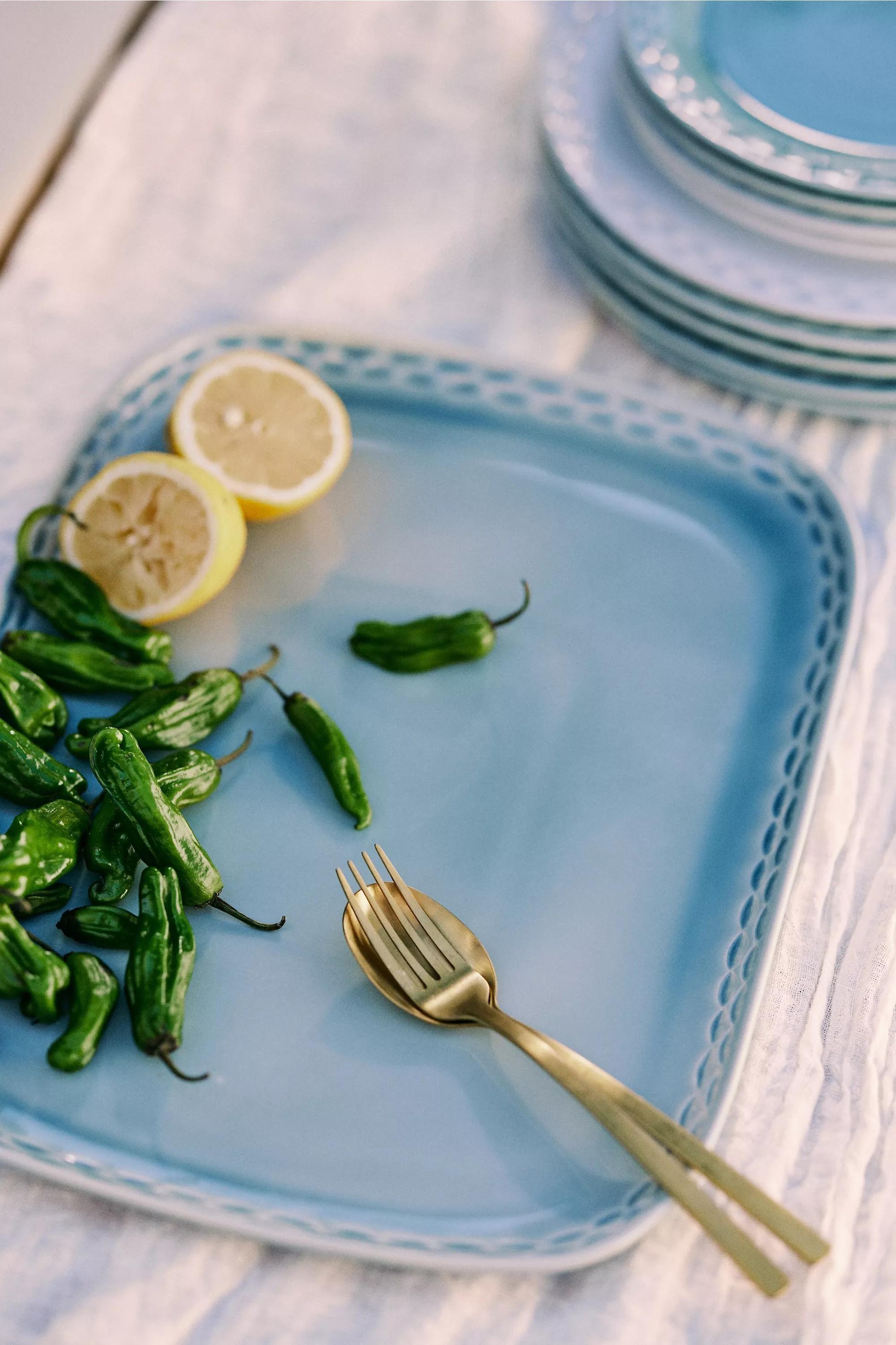 The Mediterranean Dish Chiselled Stoneware Platter, Blue, A501_0099, medium