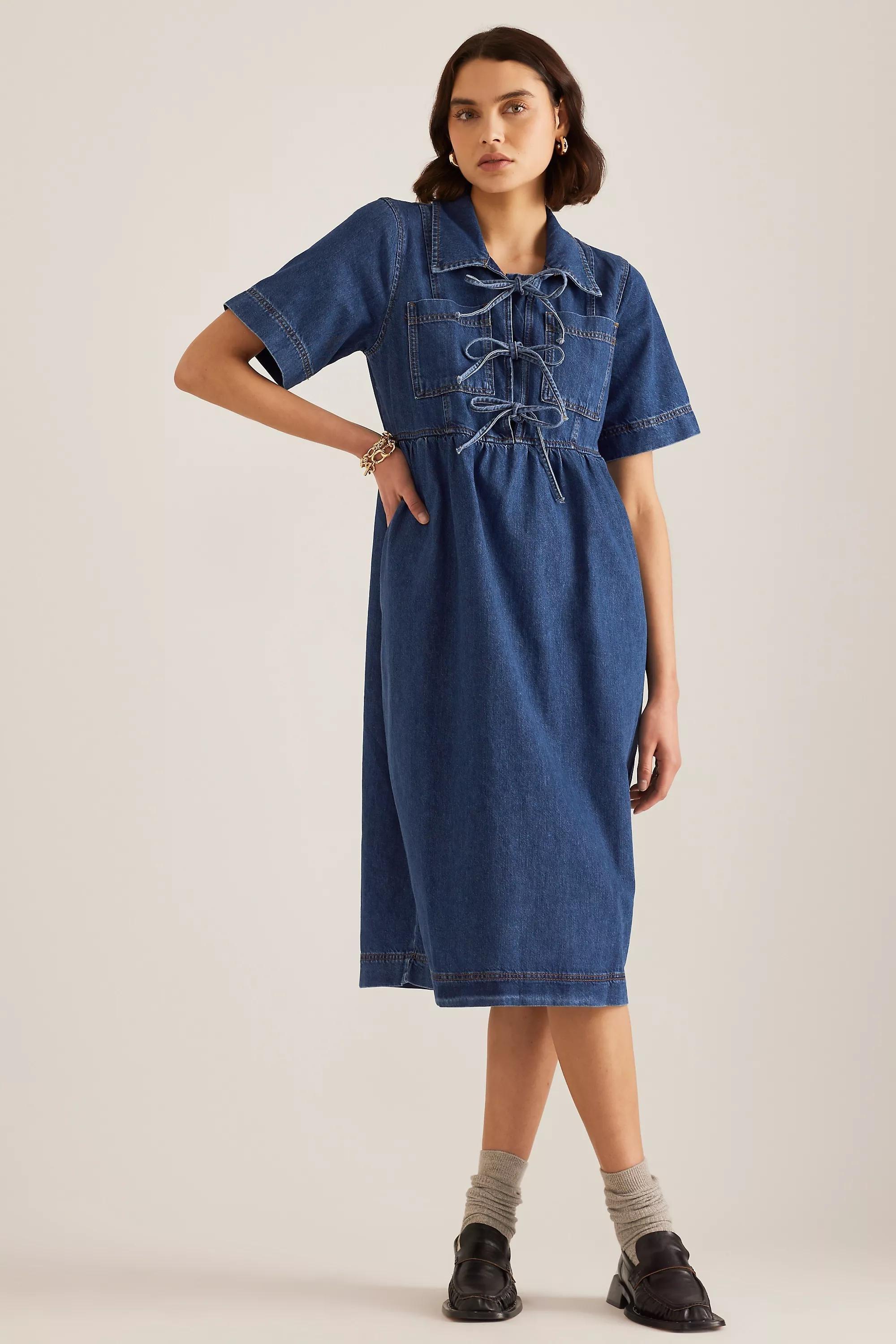 Anthropologie Applique Shirt Dress, Denim, , large image number 0