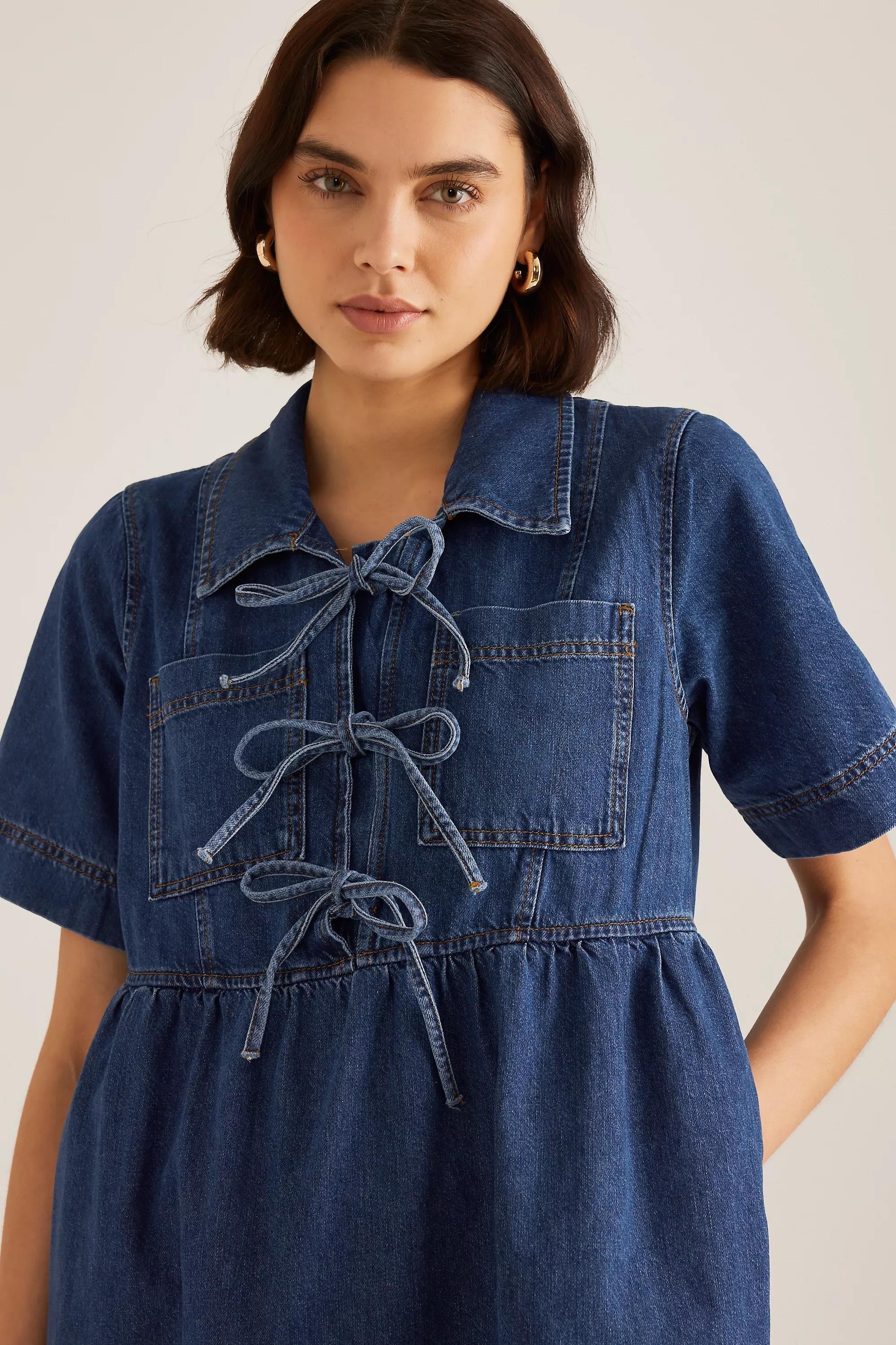 Anthropologie Applique Shirt Dress, Denim, , large image number 2